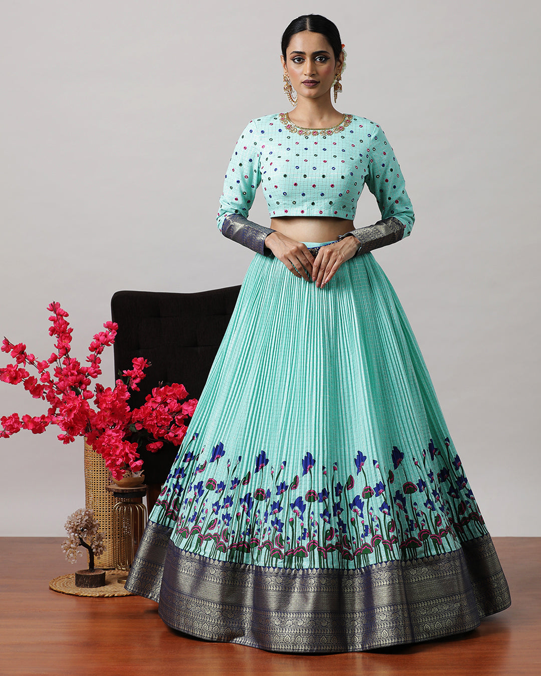 Turquoise Blue Crop Top & Skirt