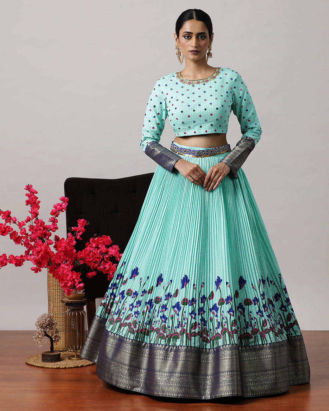 Turquoise Blue Crop Top & Skirt