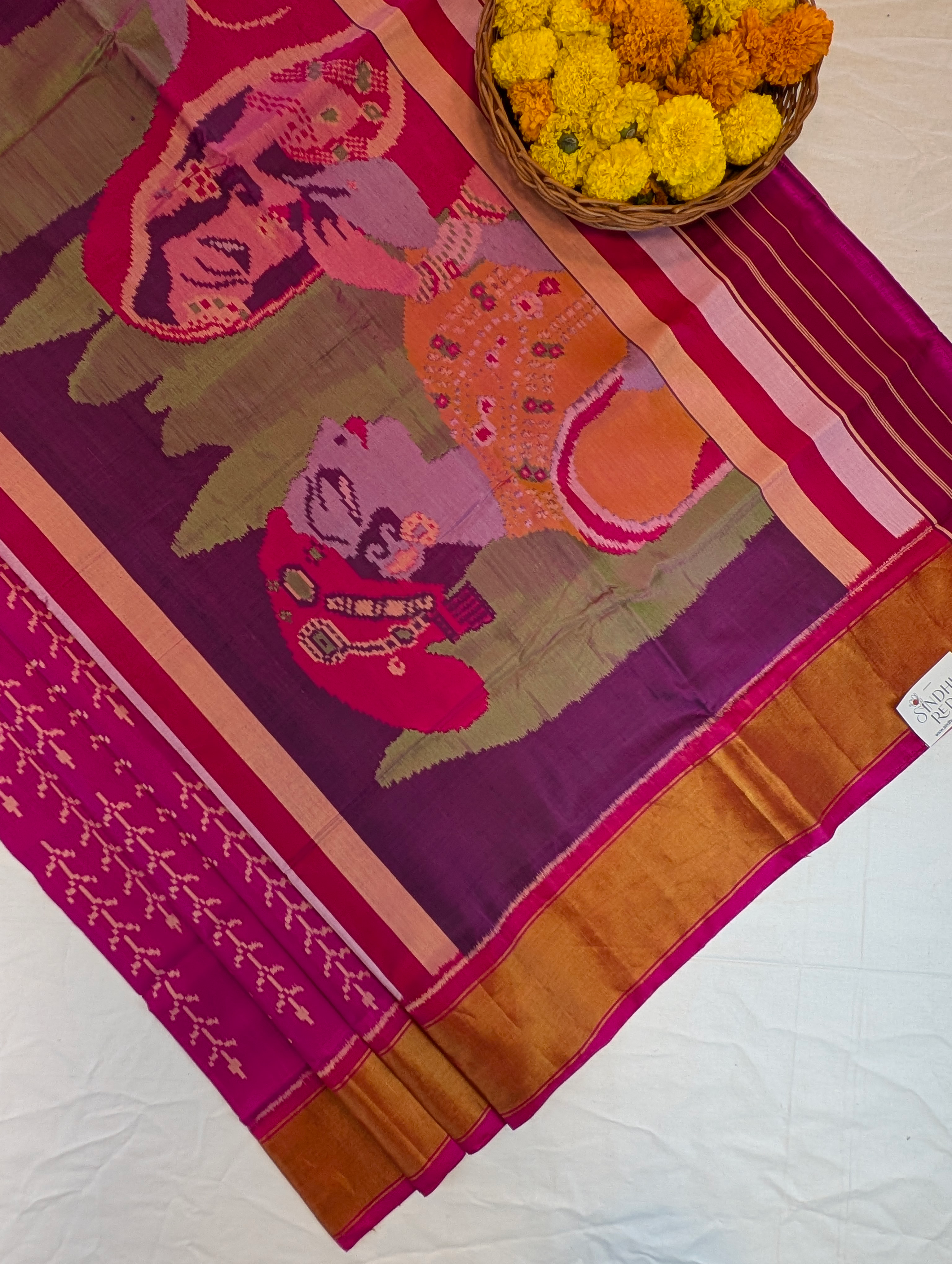 Handloom Patola Pure Silk Saree X Magenta Vine