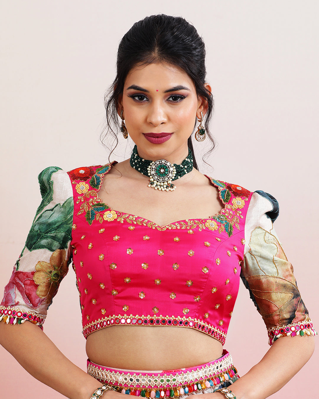 Rose Pink Floral Designer Blouse