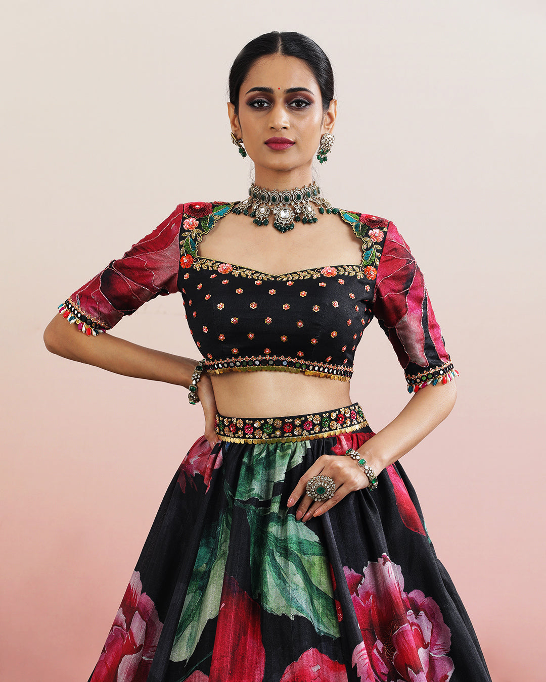 Black Floral Embroidered Designer Blouse