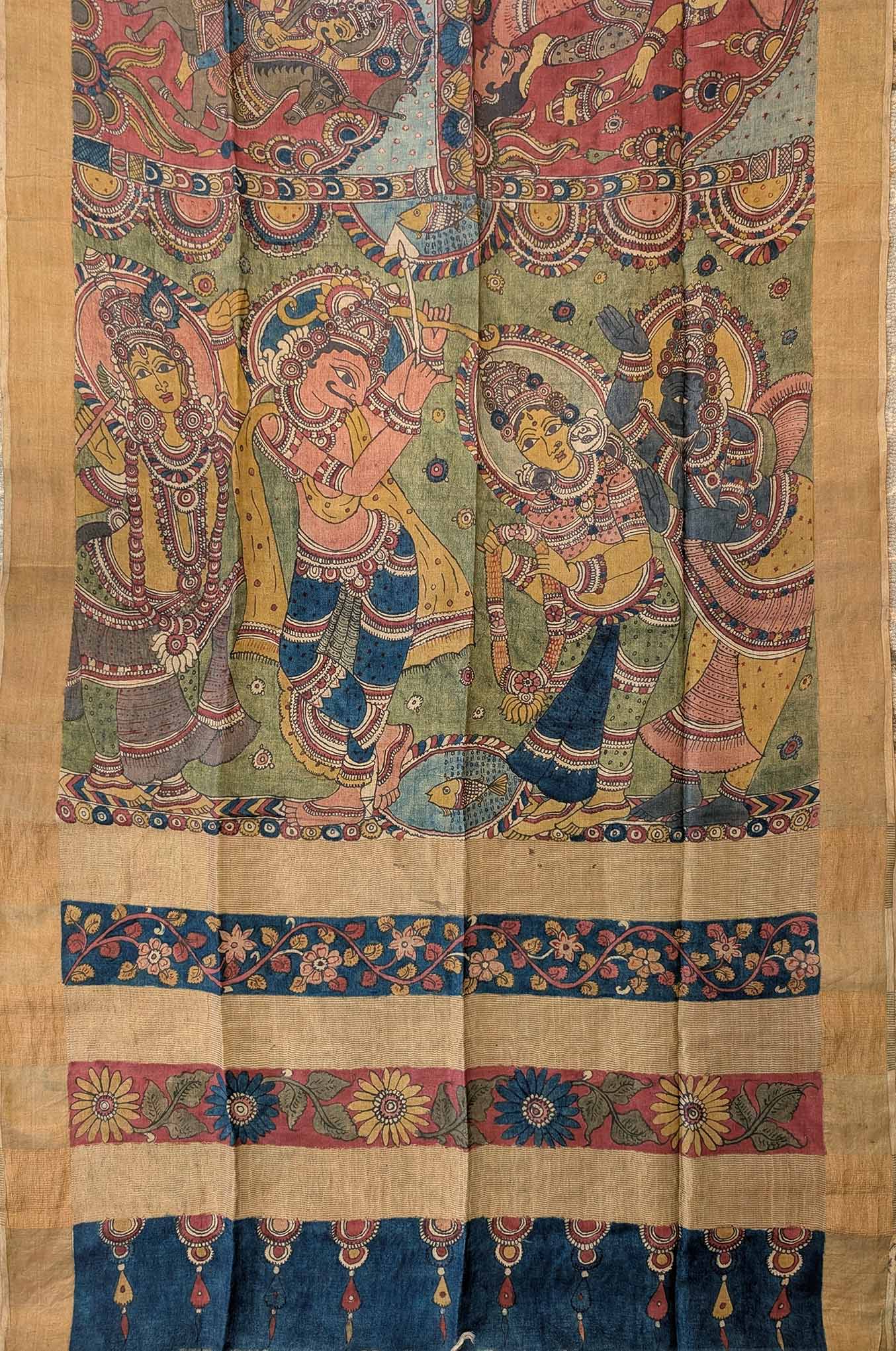 Pure tussar silk X Pen Kalamkari - Dashavataram Depiction