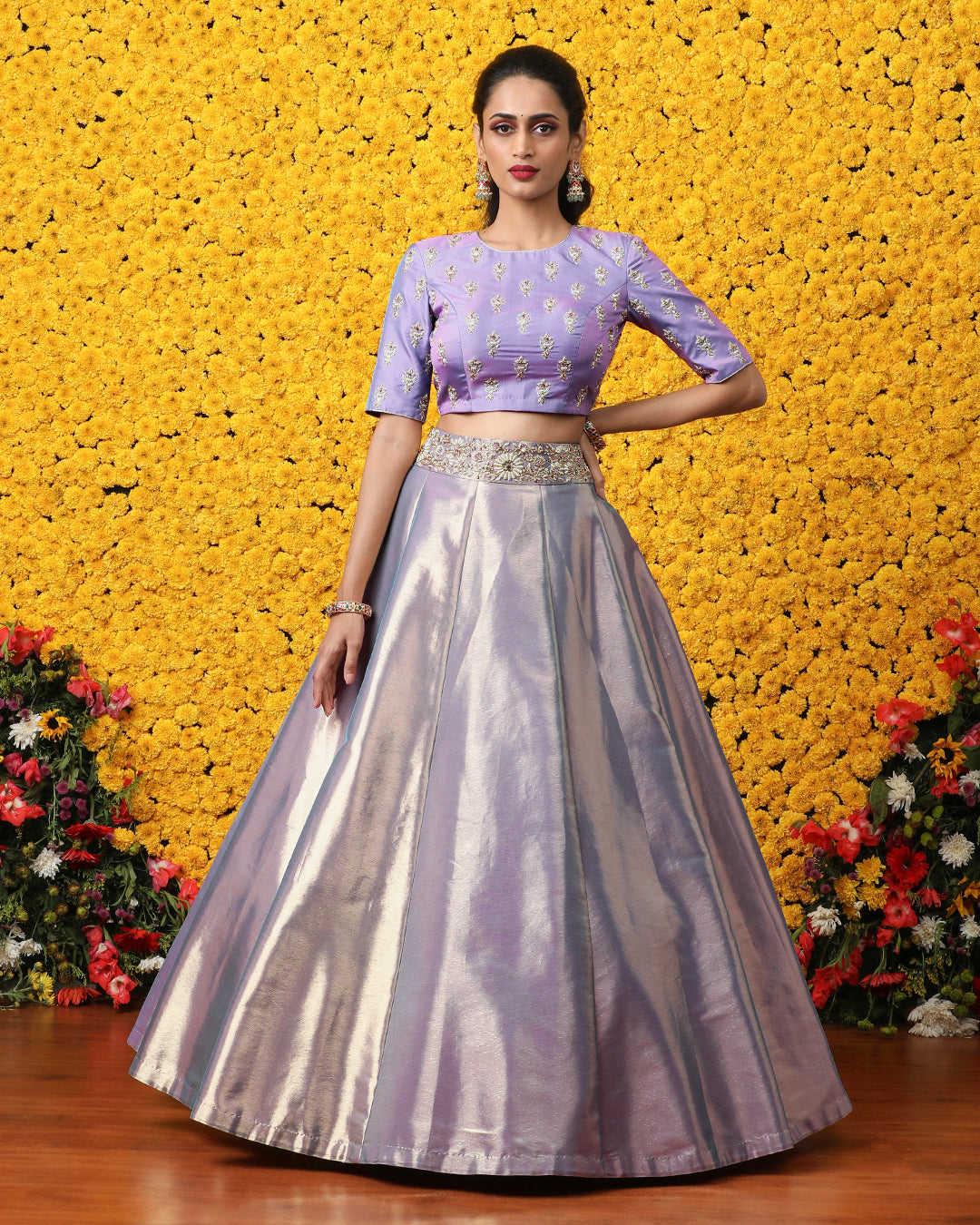 Lavender Embroidered Elbow Sleeve Blouse