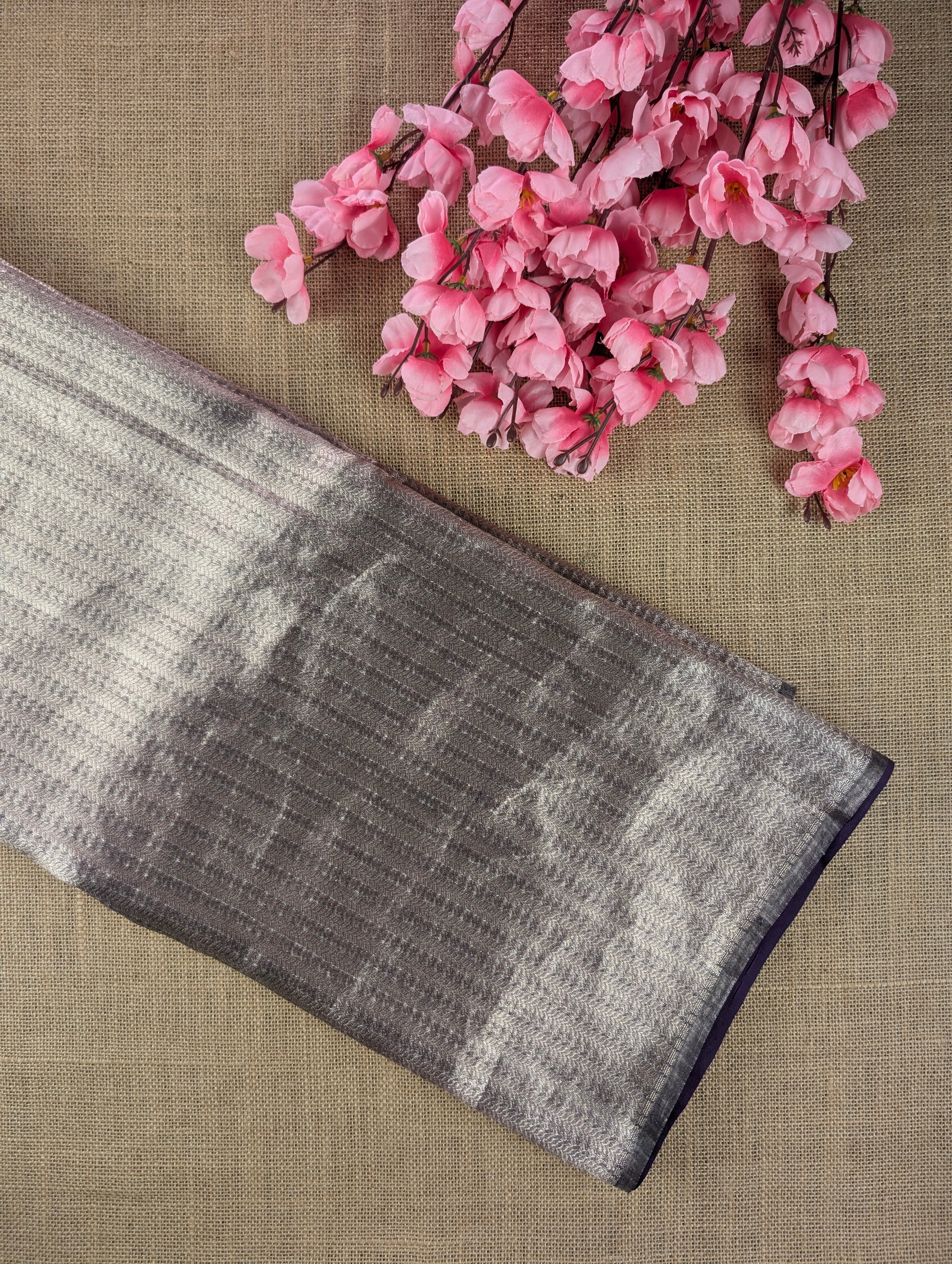 Banarasi Moonga Silk - Royal Purple (floral lattice)