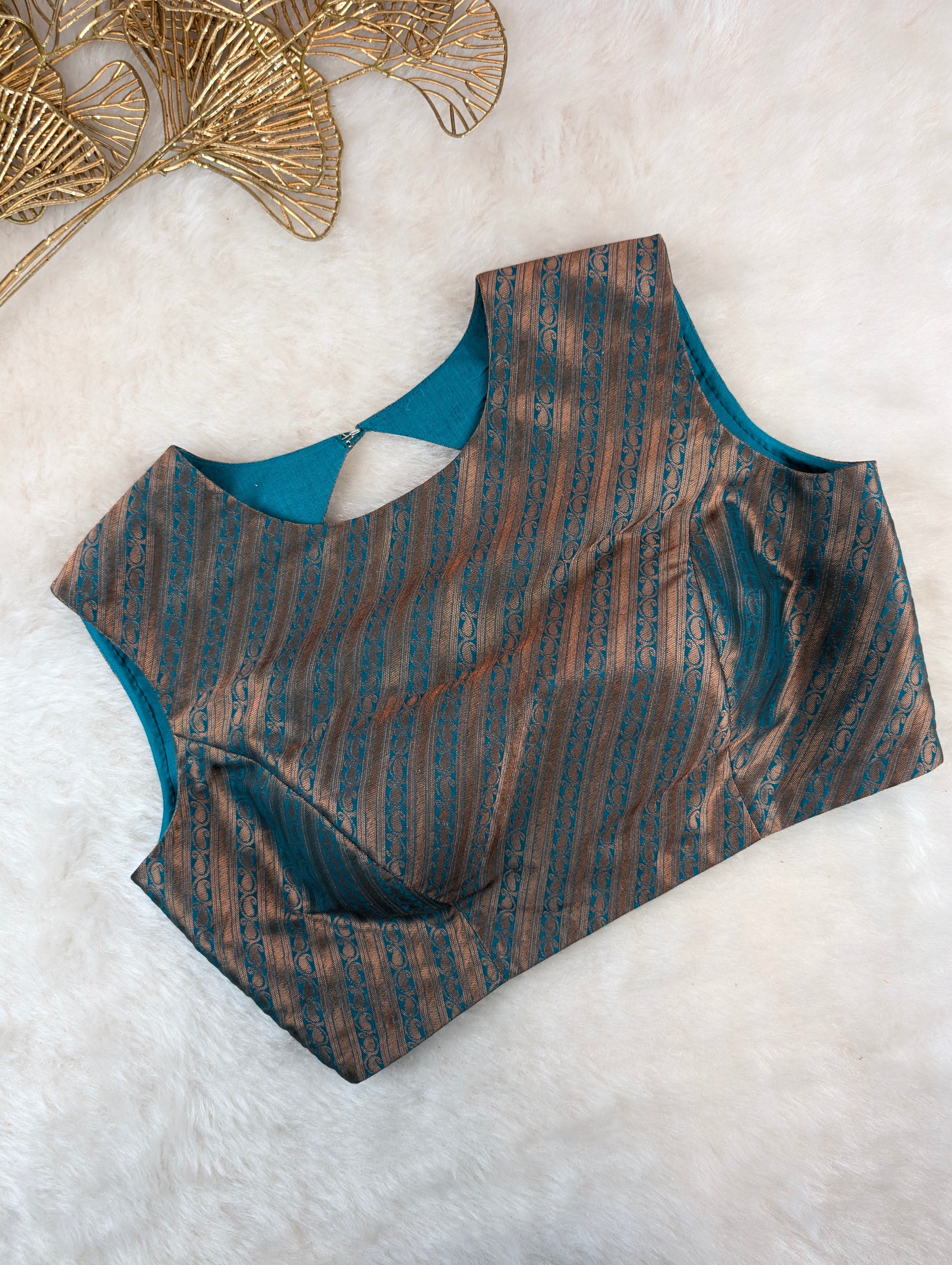 Teal Blue Brocade Blouse