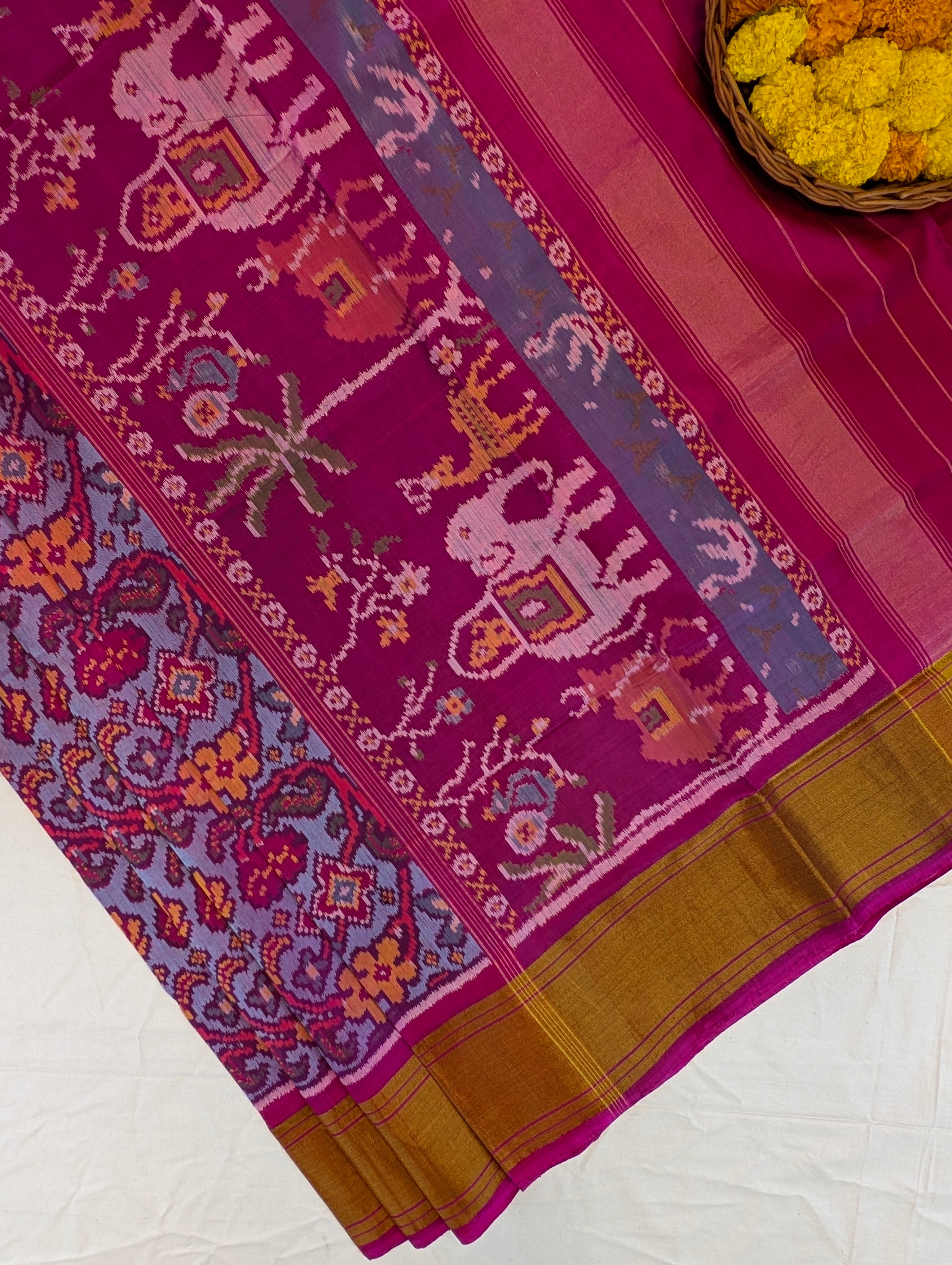 Handloom Patola Pure Silk Saree X Lavender with Magenta