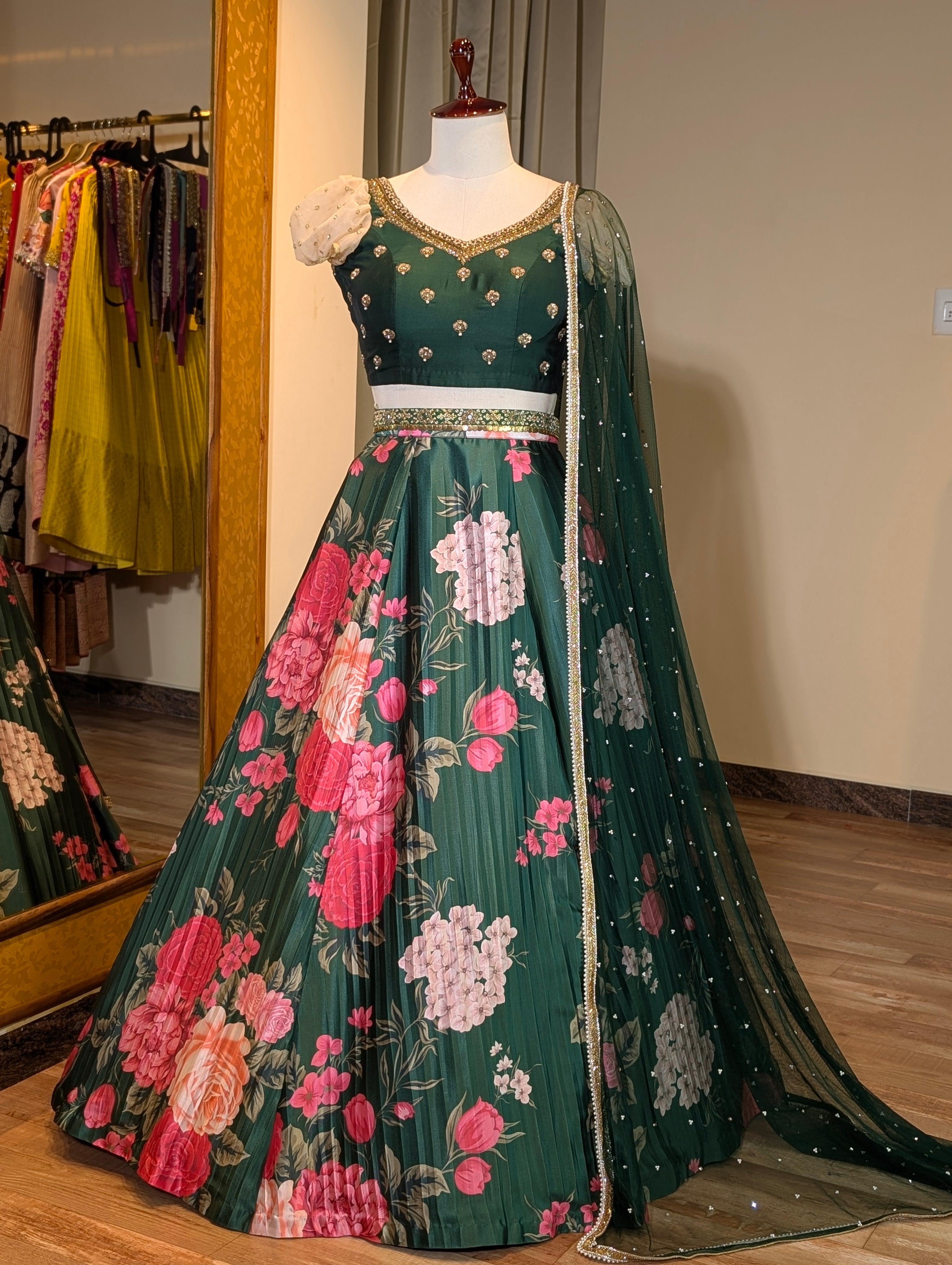 Enchanted Green Floral Lehenga