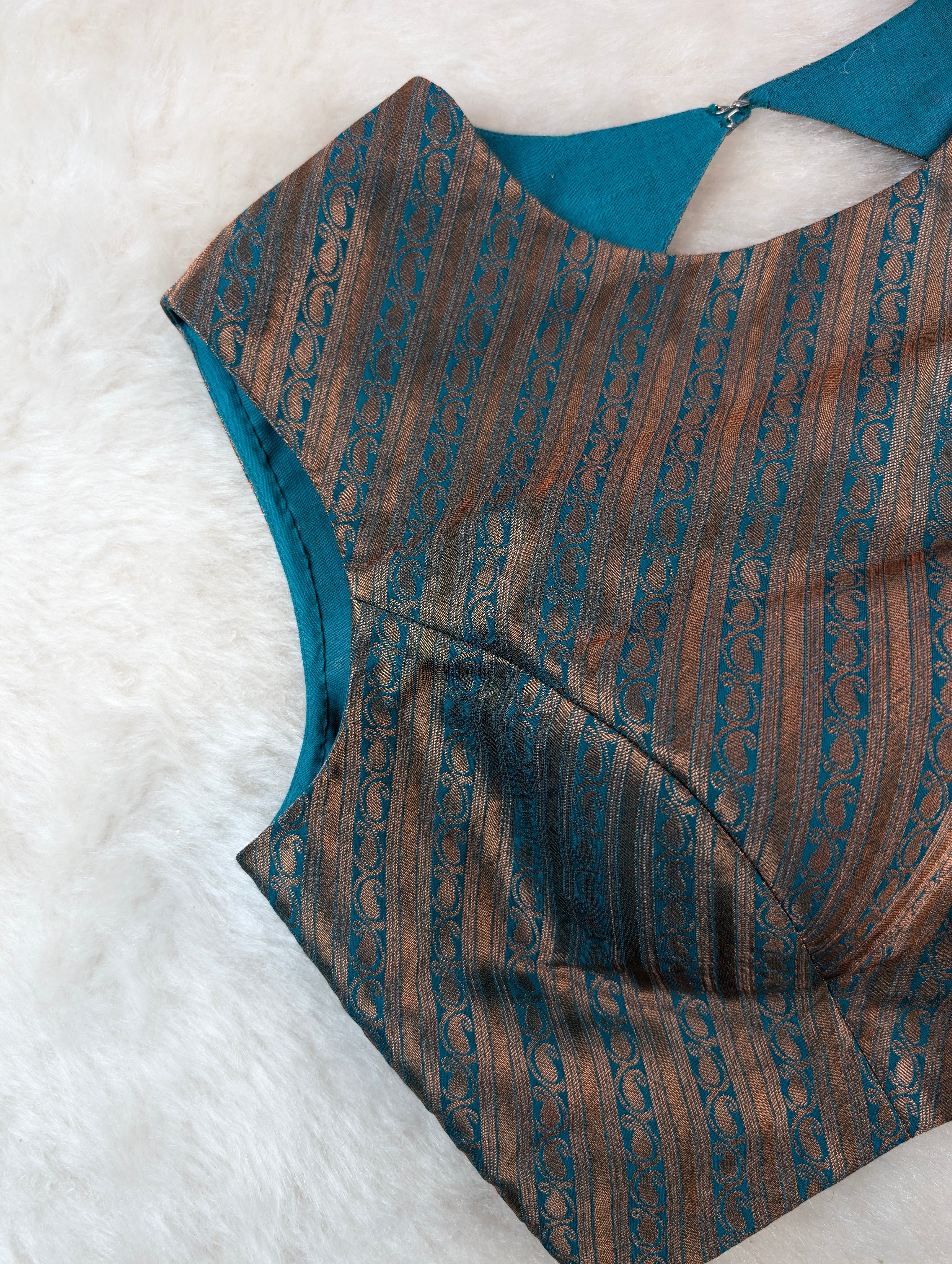 Teal Blue Brocade Blouse