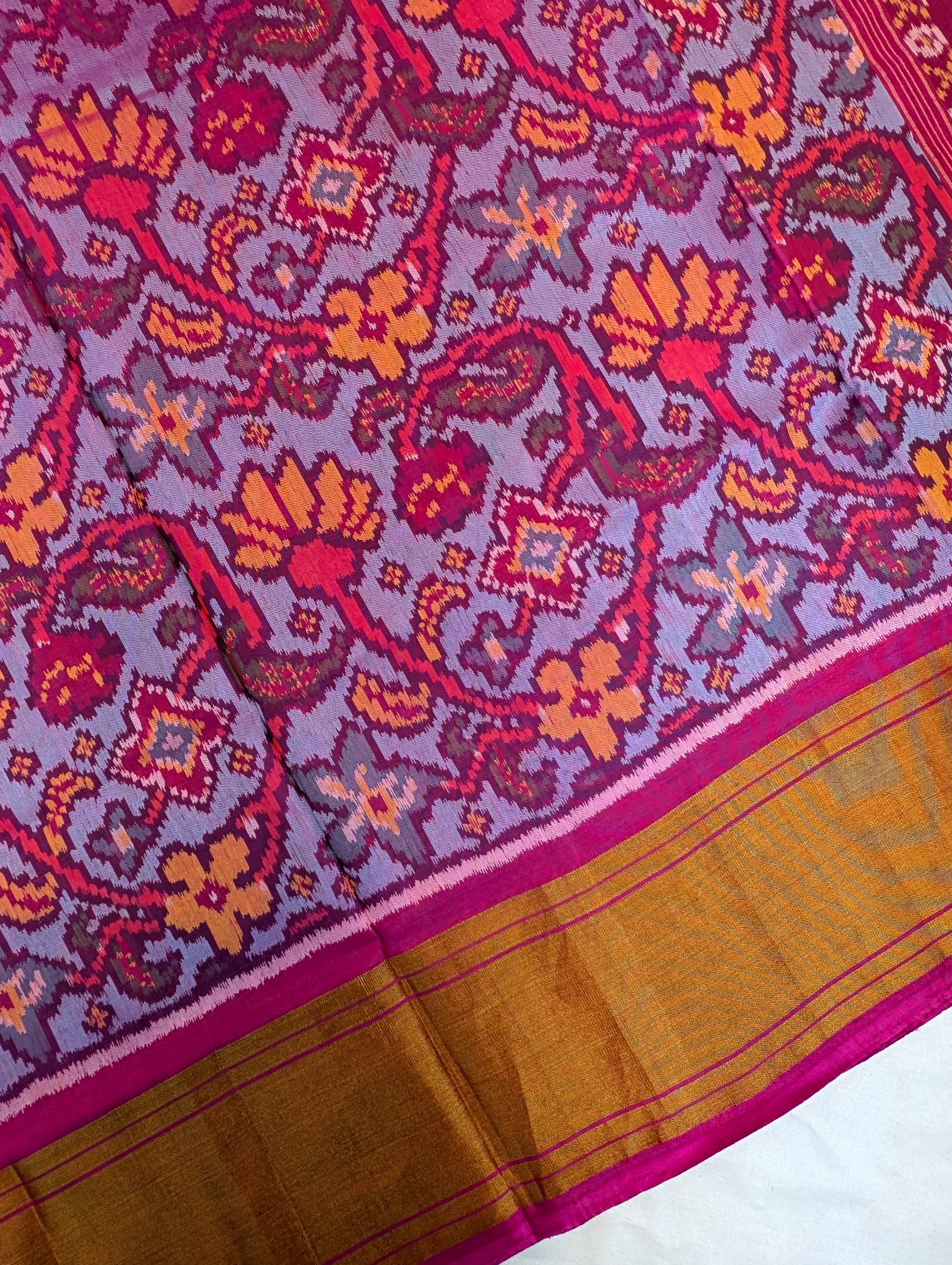 Handloom Patola Pure Silk Saree X Lavender with Magenta