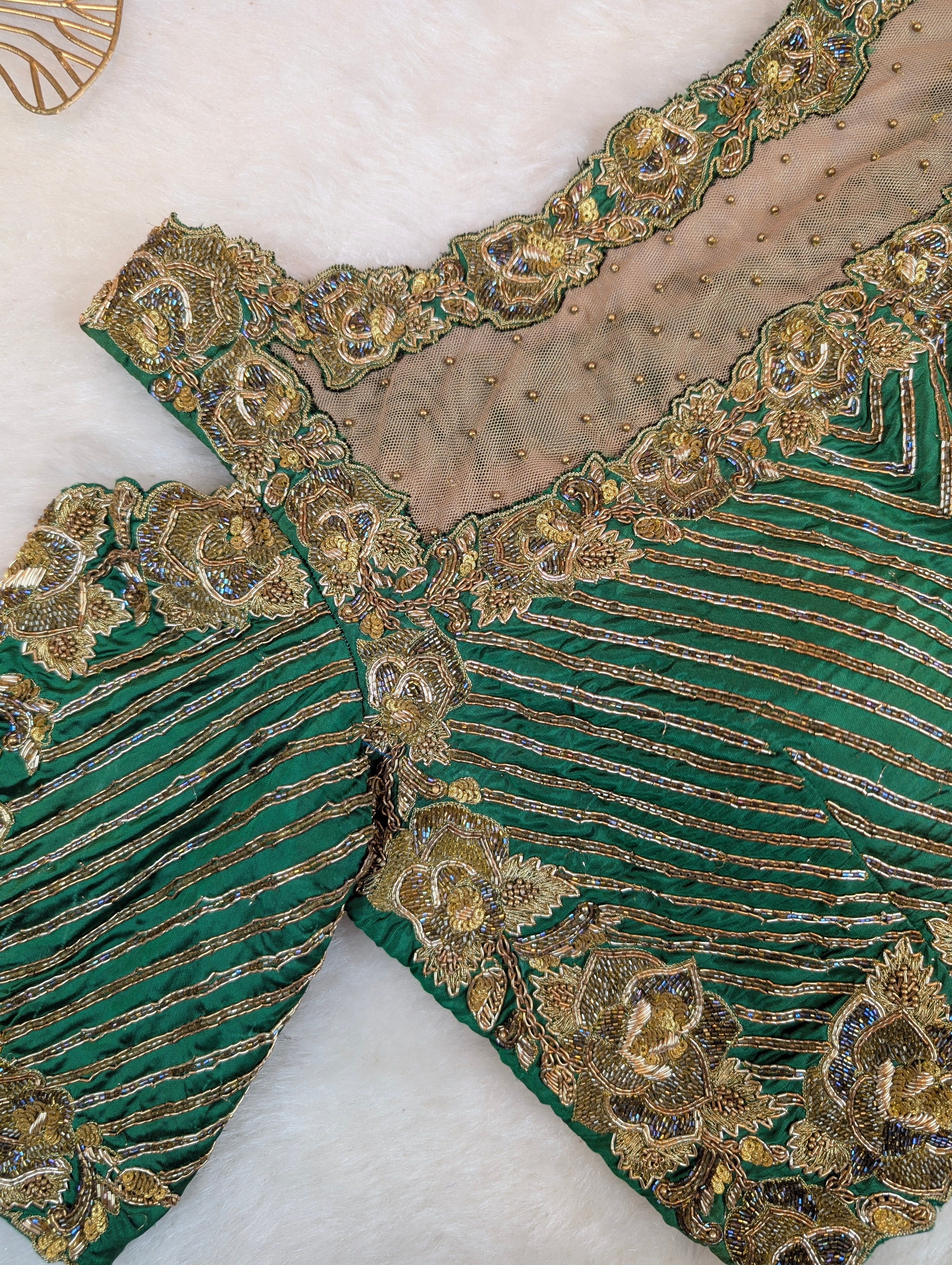 Heavy Hand Embroidered Green Cutwork Blouse