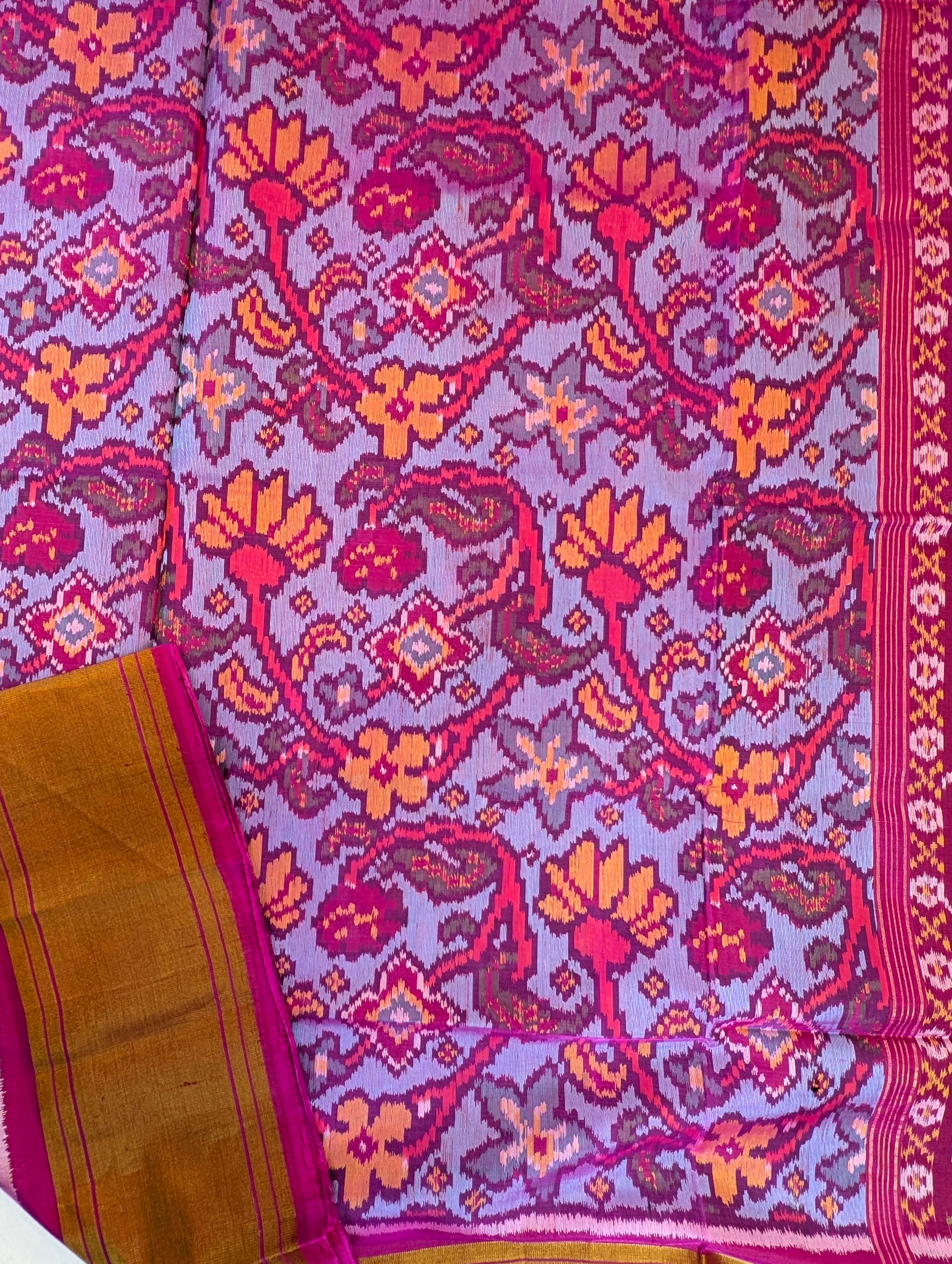 Handloom Patola Pure Silk Saree X Lavender with Magenta