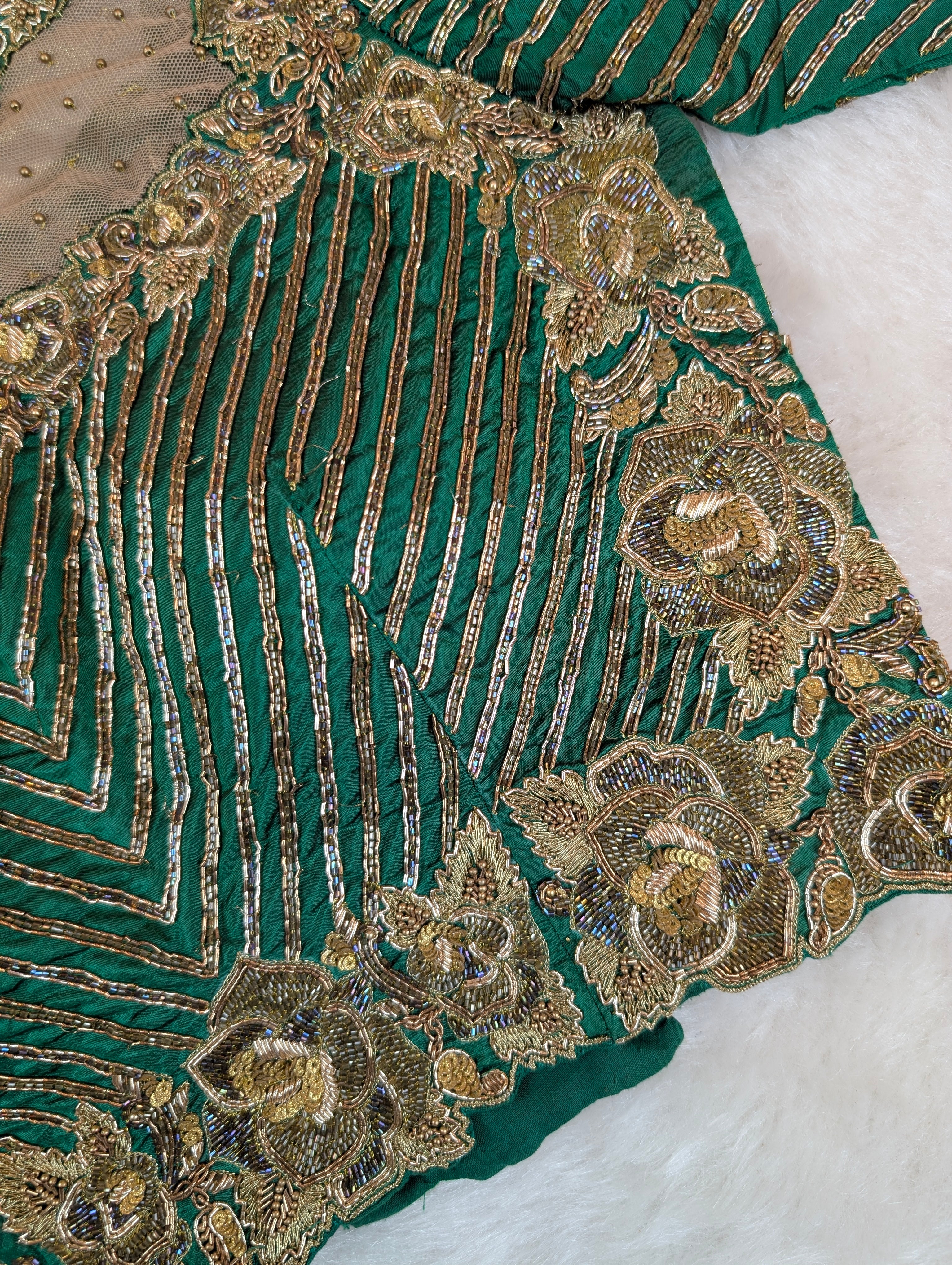 Heavy Hand Embroidered Green Cutwork Blouse