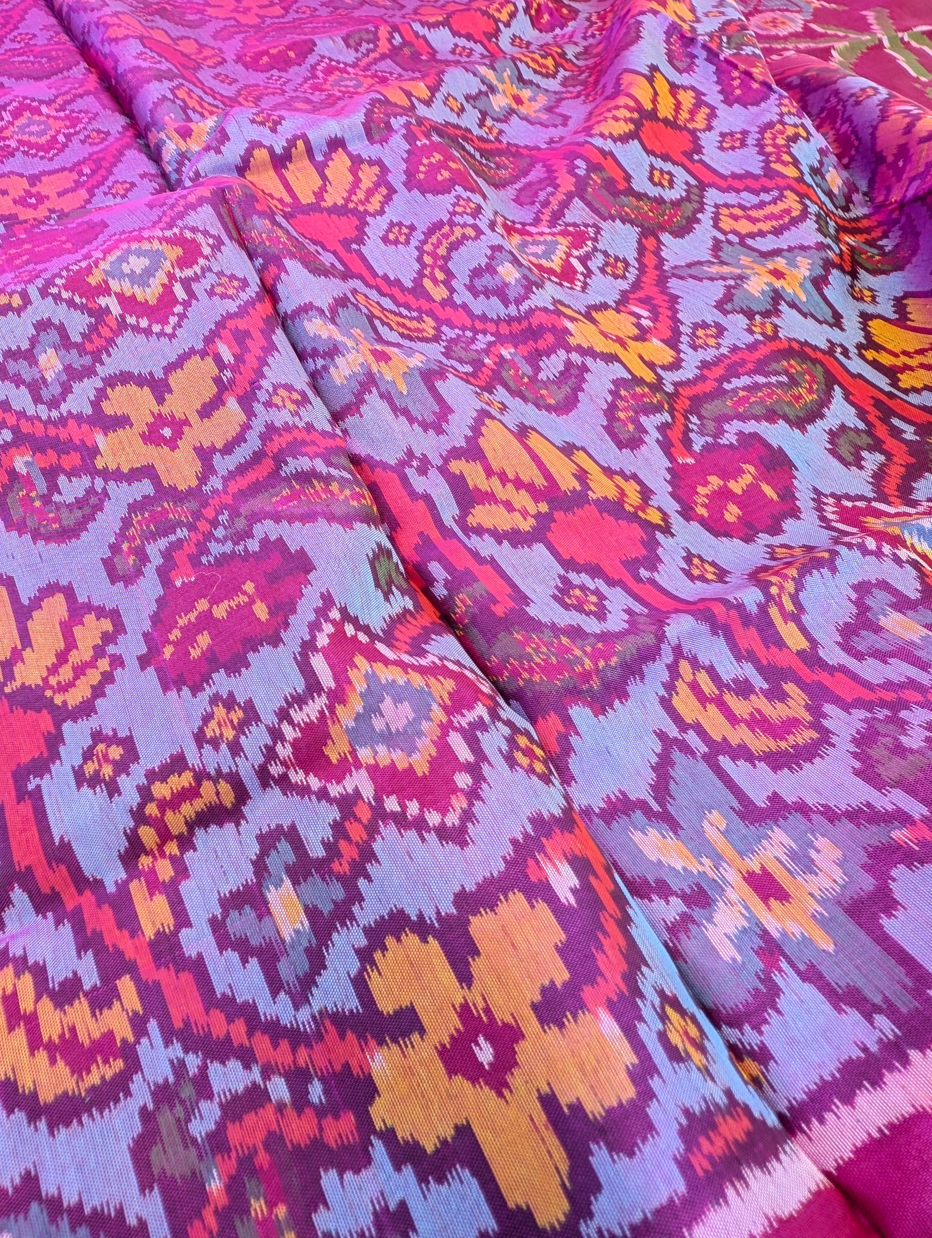 Handloom Patola Pure Silk Saree X Lavender with Magenta