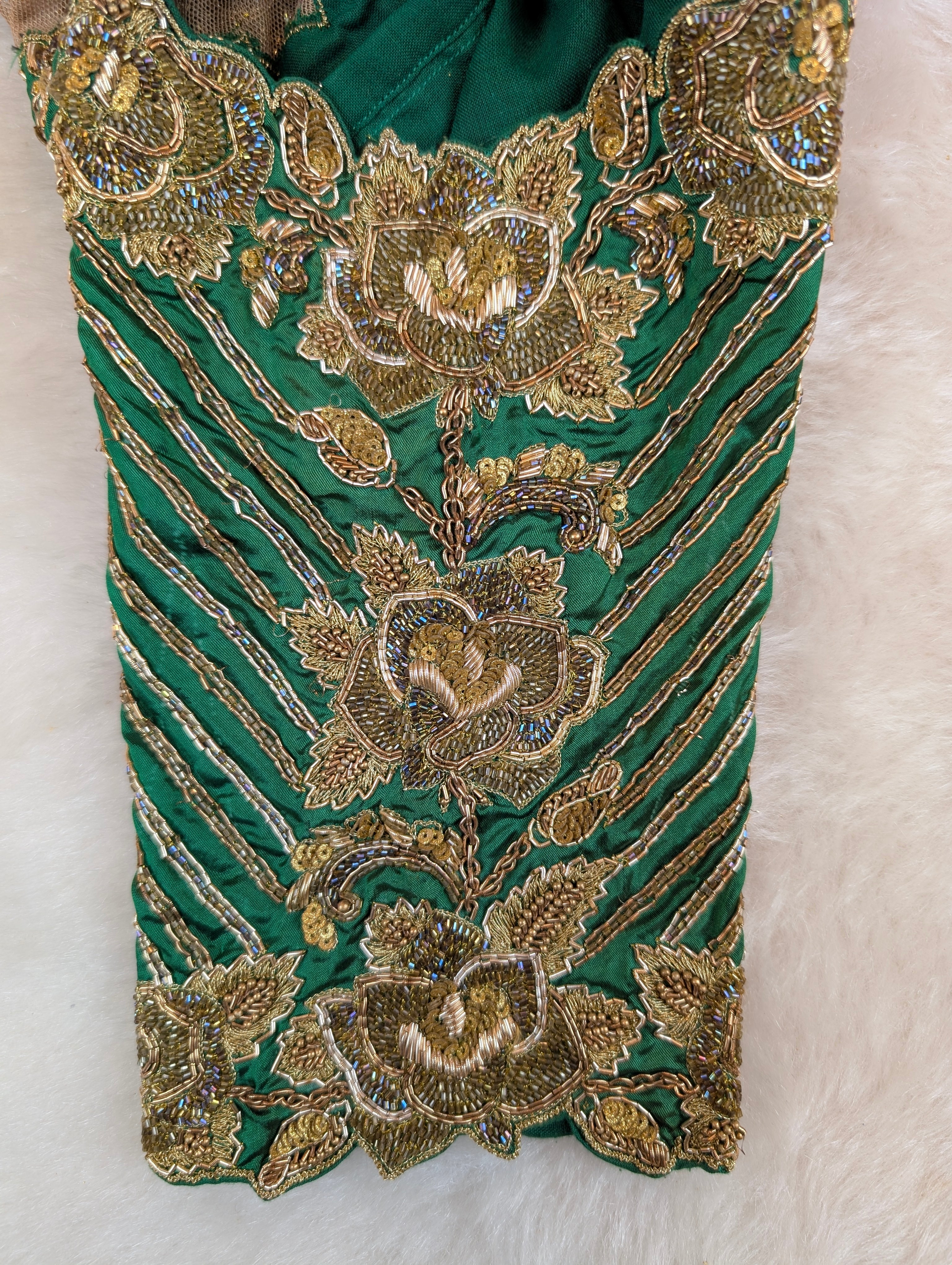 Heavy Hand Embroidered Green Cutwork Blouse