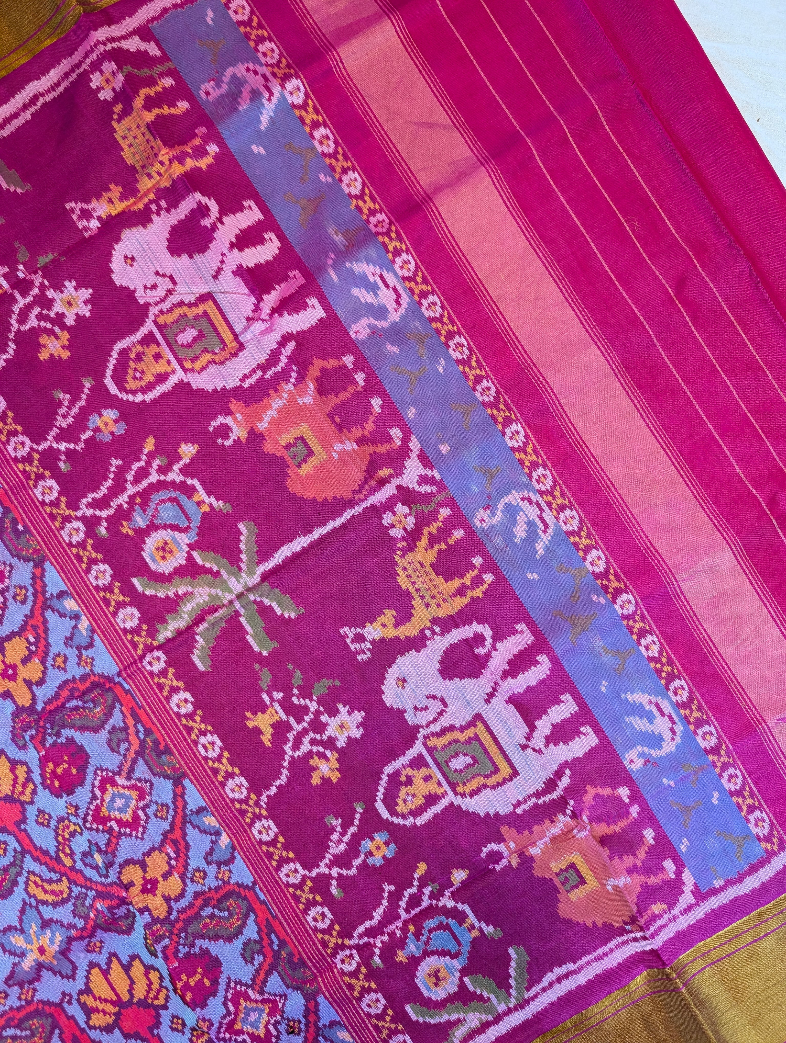 Handloom Patola Pure Silk Saree X Lavender with Magenta