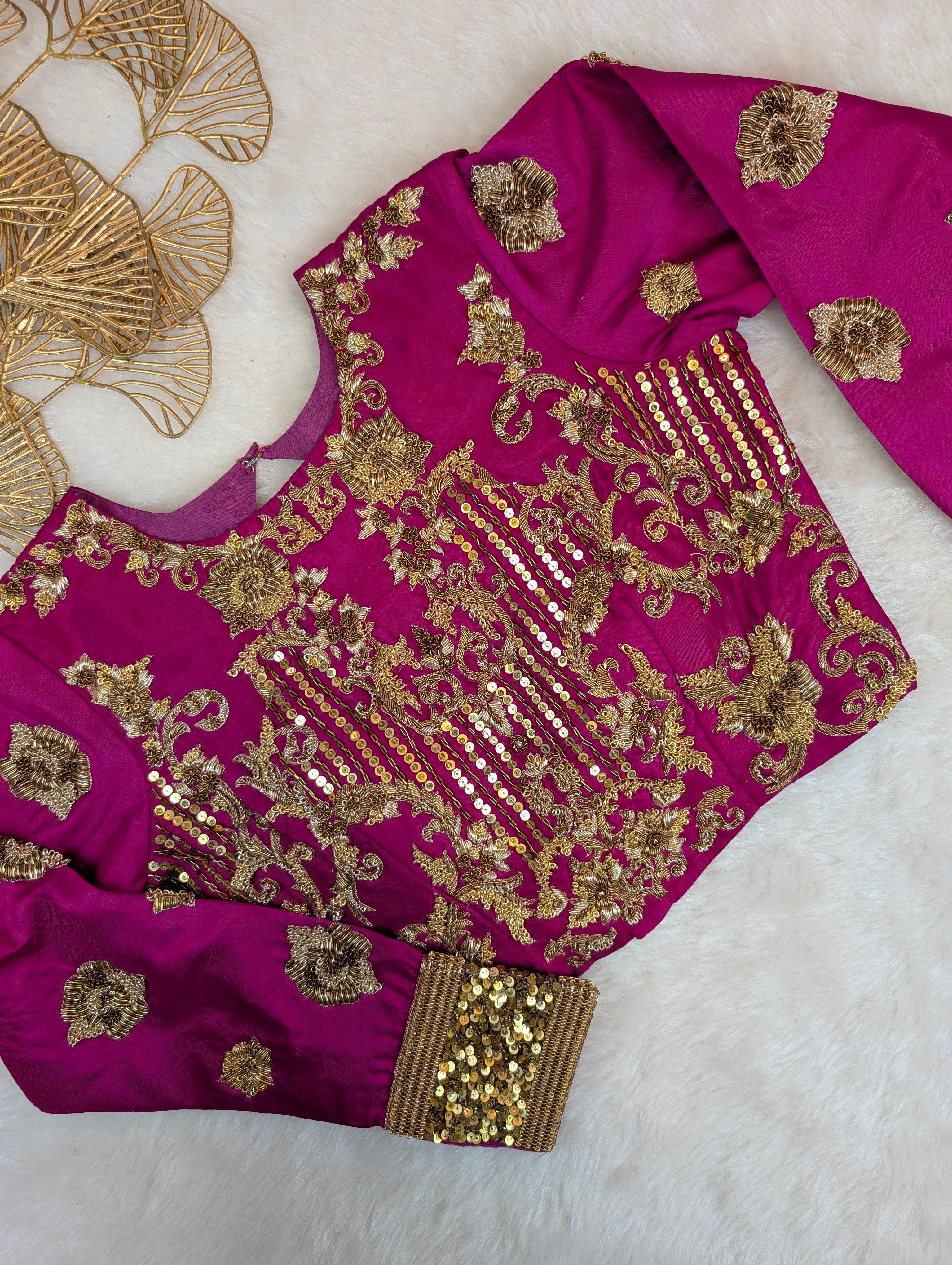 Magenta Heavy Embroidered Full Sleeve Blouse