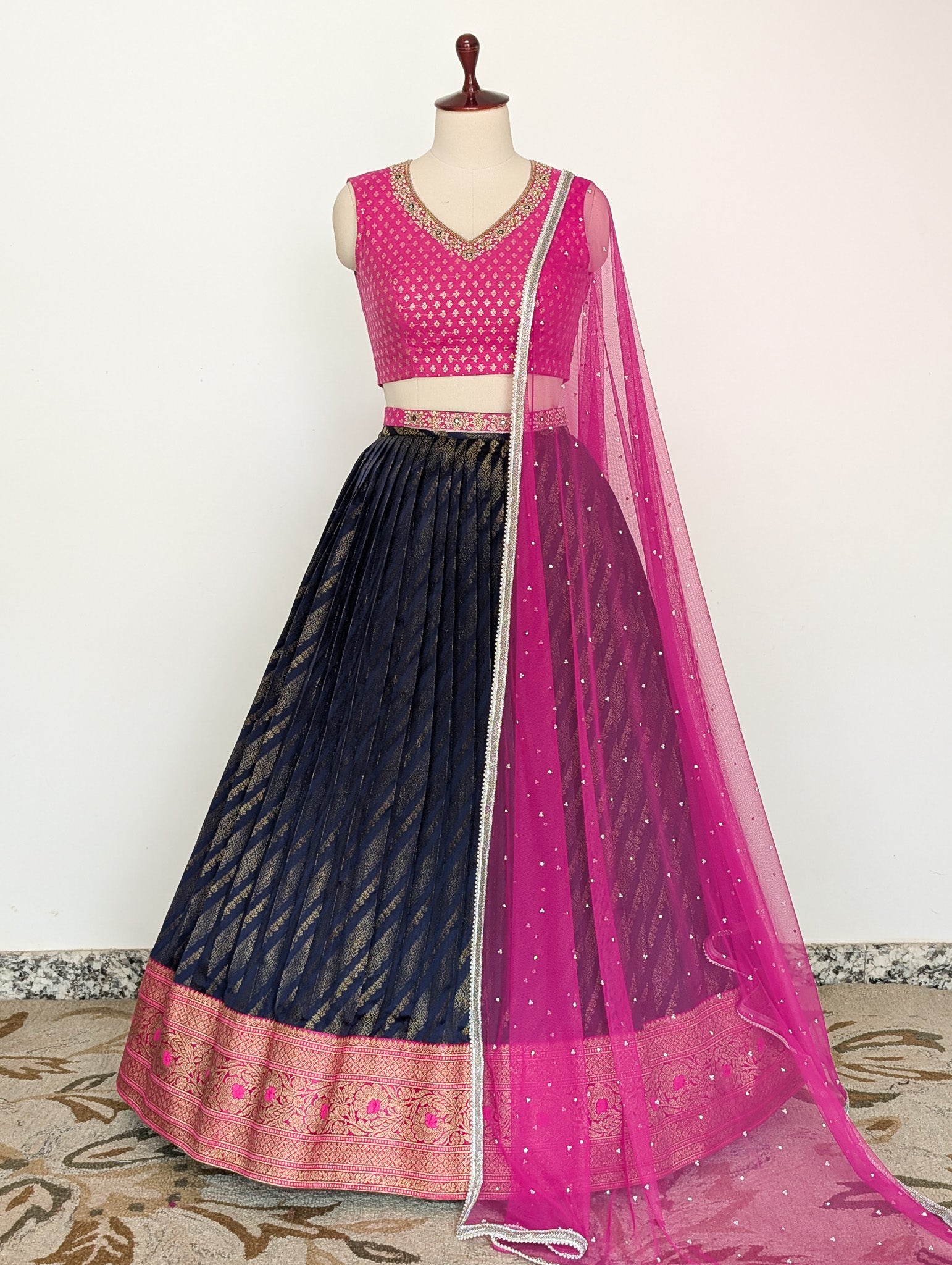 Pink & Navy Blue Lehenga Set