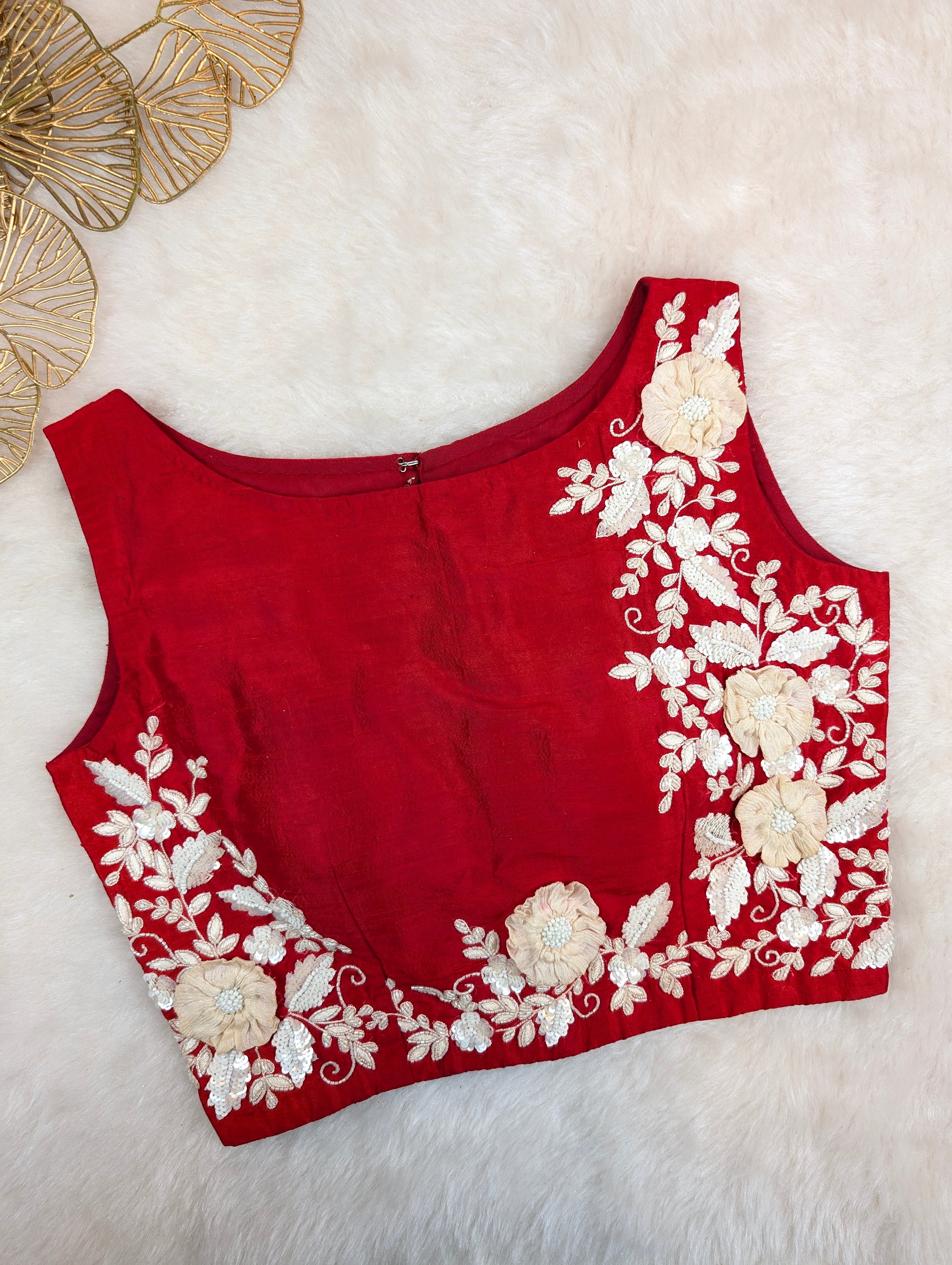 Red Embroidered Sleeveless Blouse