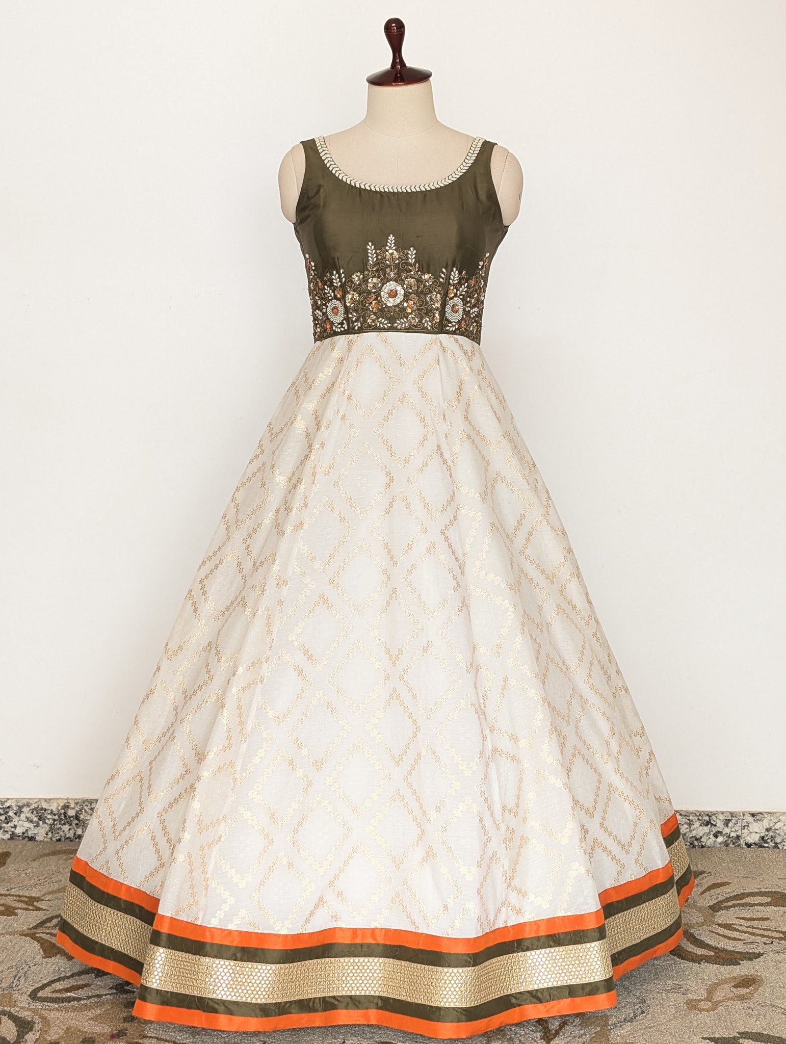Ivory & Olive Green Anarkali