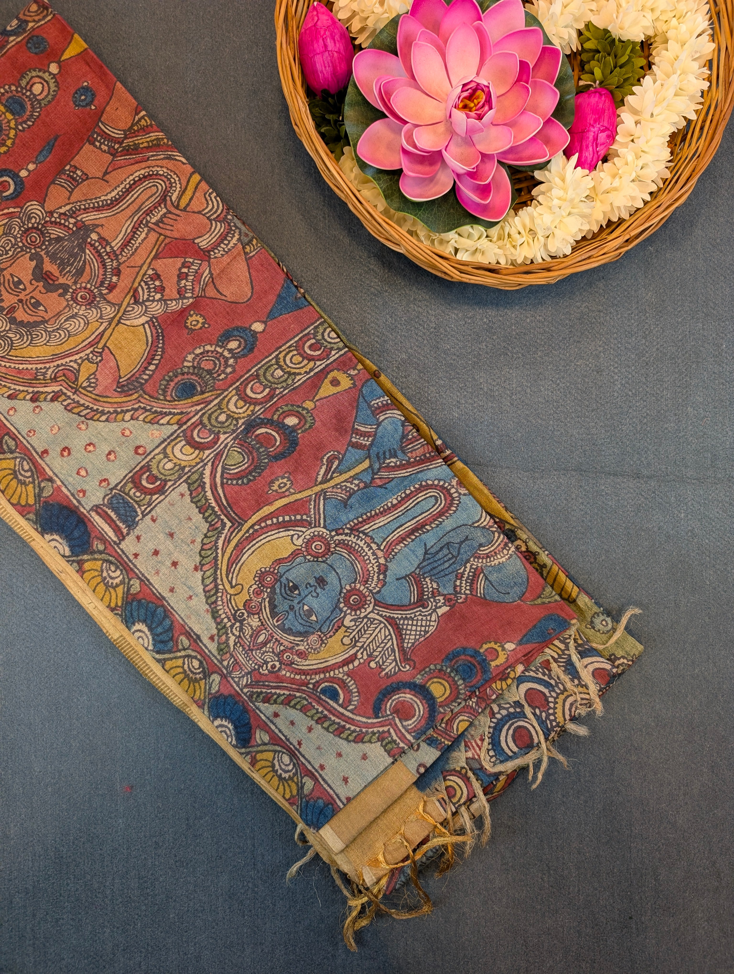 Pure tussar silk X Pen Kalamkari - Dashavataram Depiction
