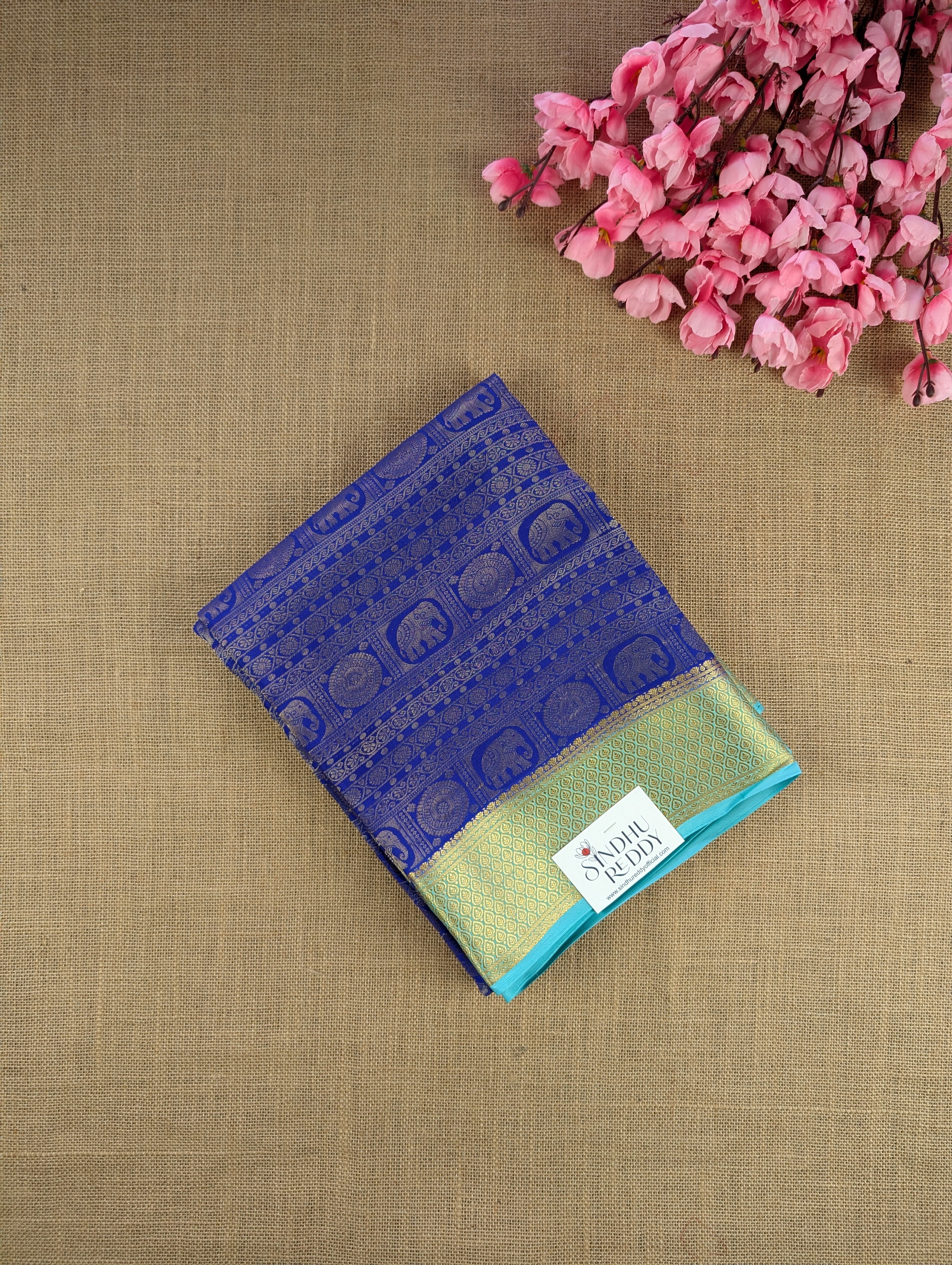 Pure Mysore Silk Crepe Brocade - Blue & Turquoise Blue