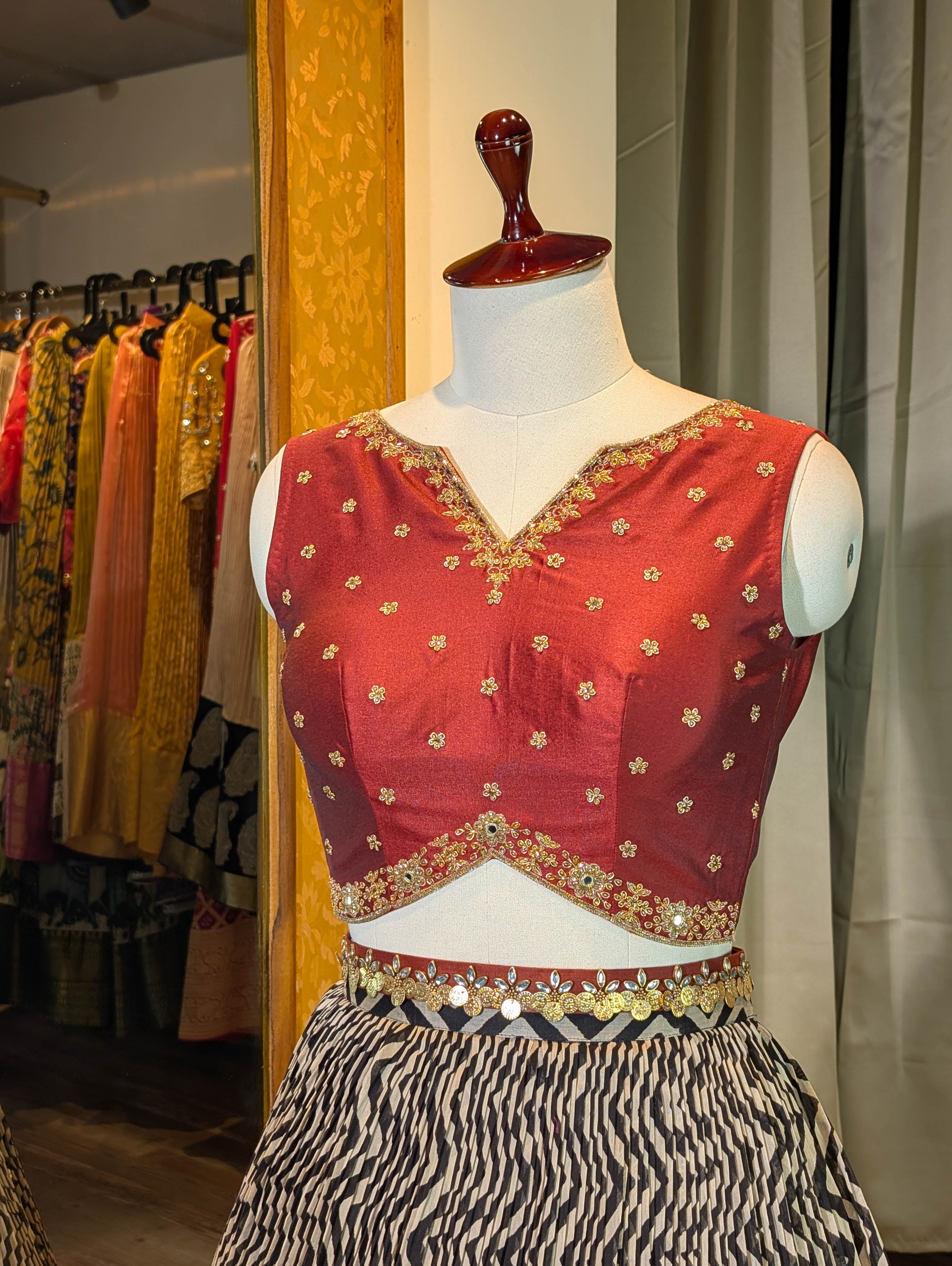 Elegant Maroon & Black Chevron Lehenga