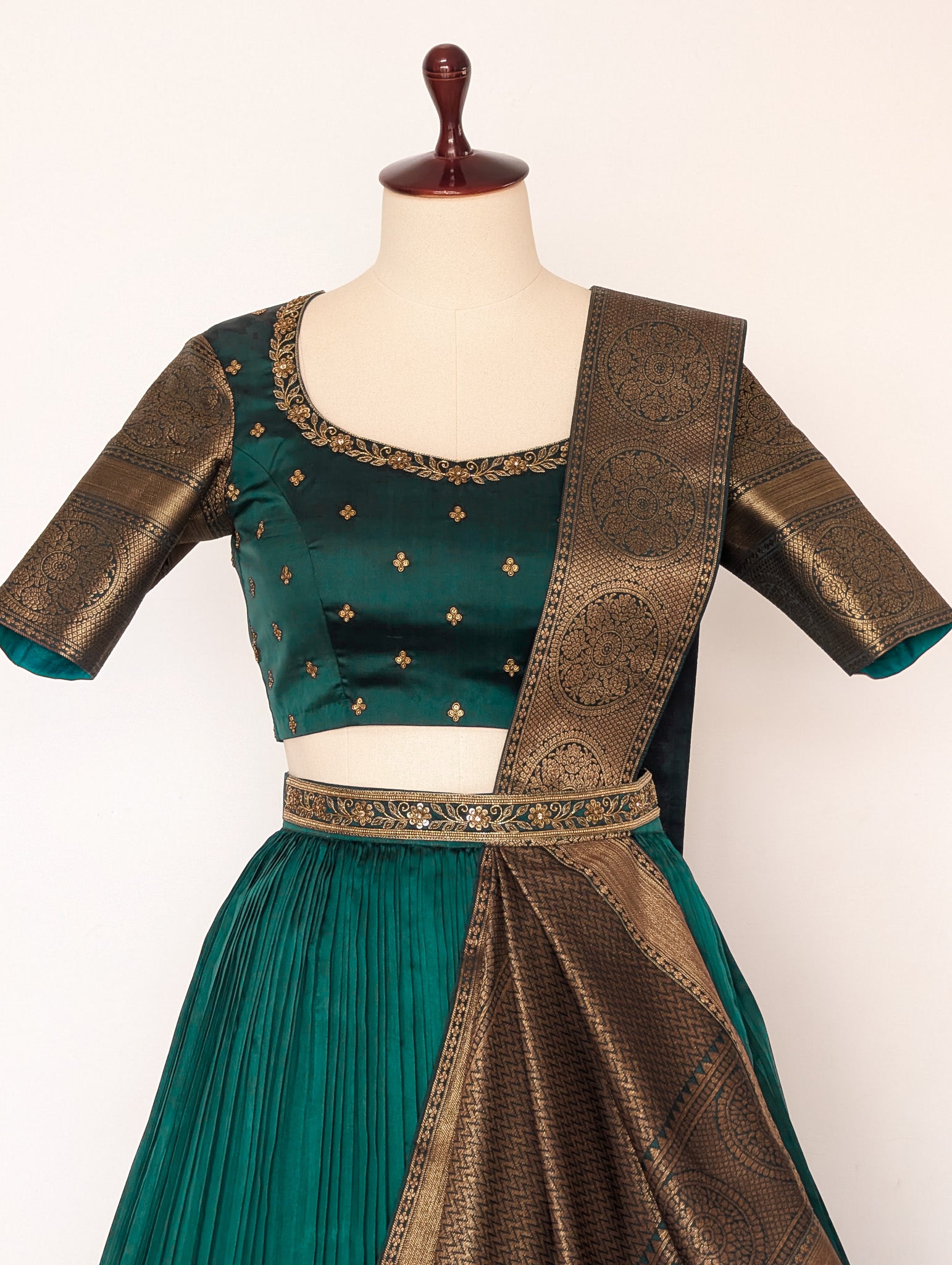 Teal Green Pre Draped Lehanga Set