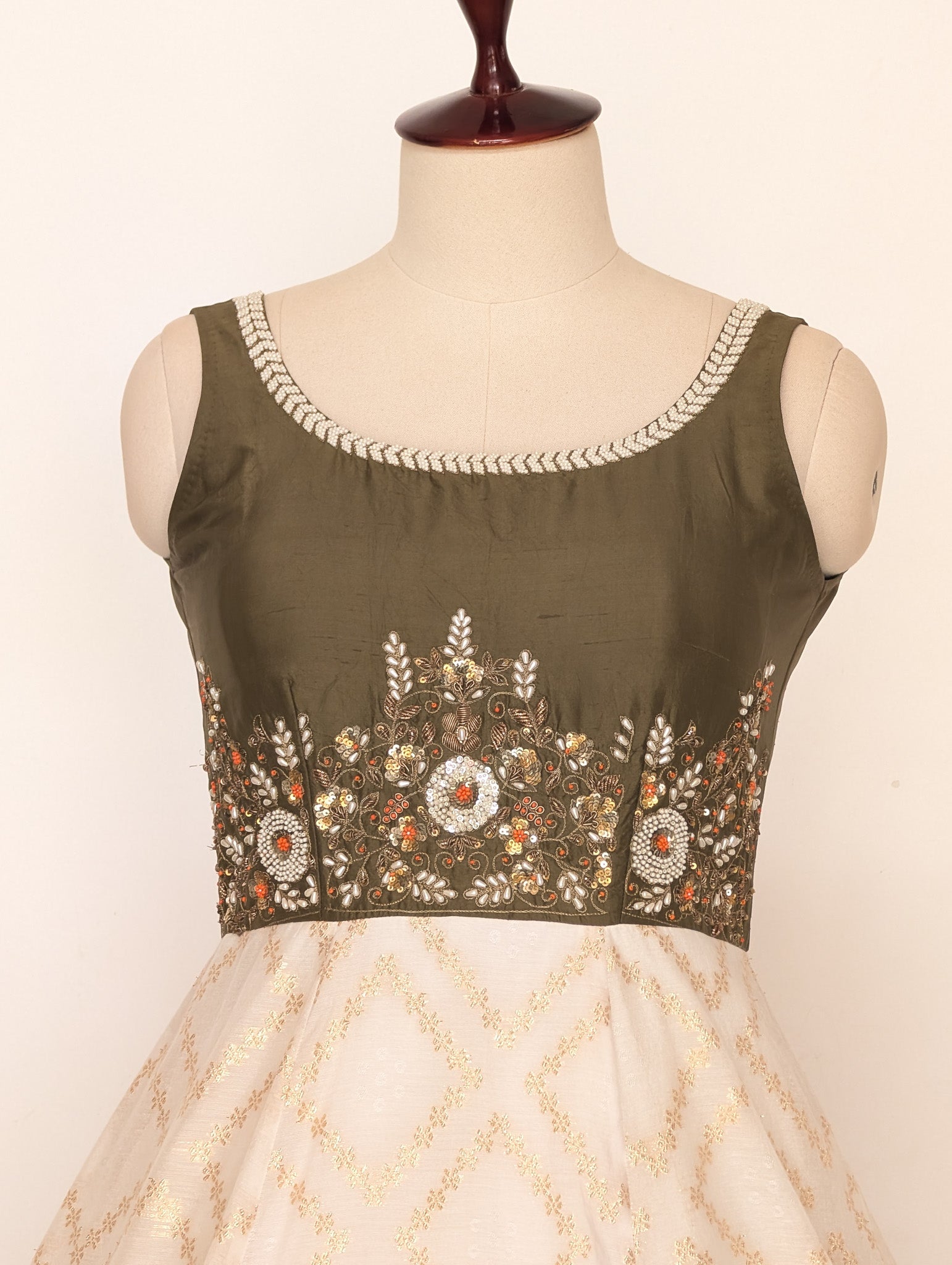 Ivory & Olive Green Anarkali
