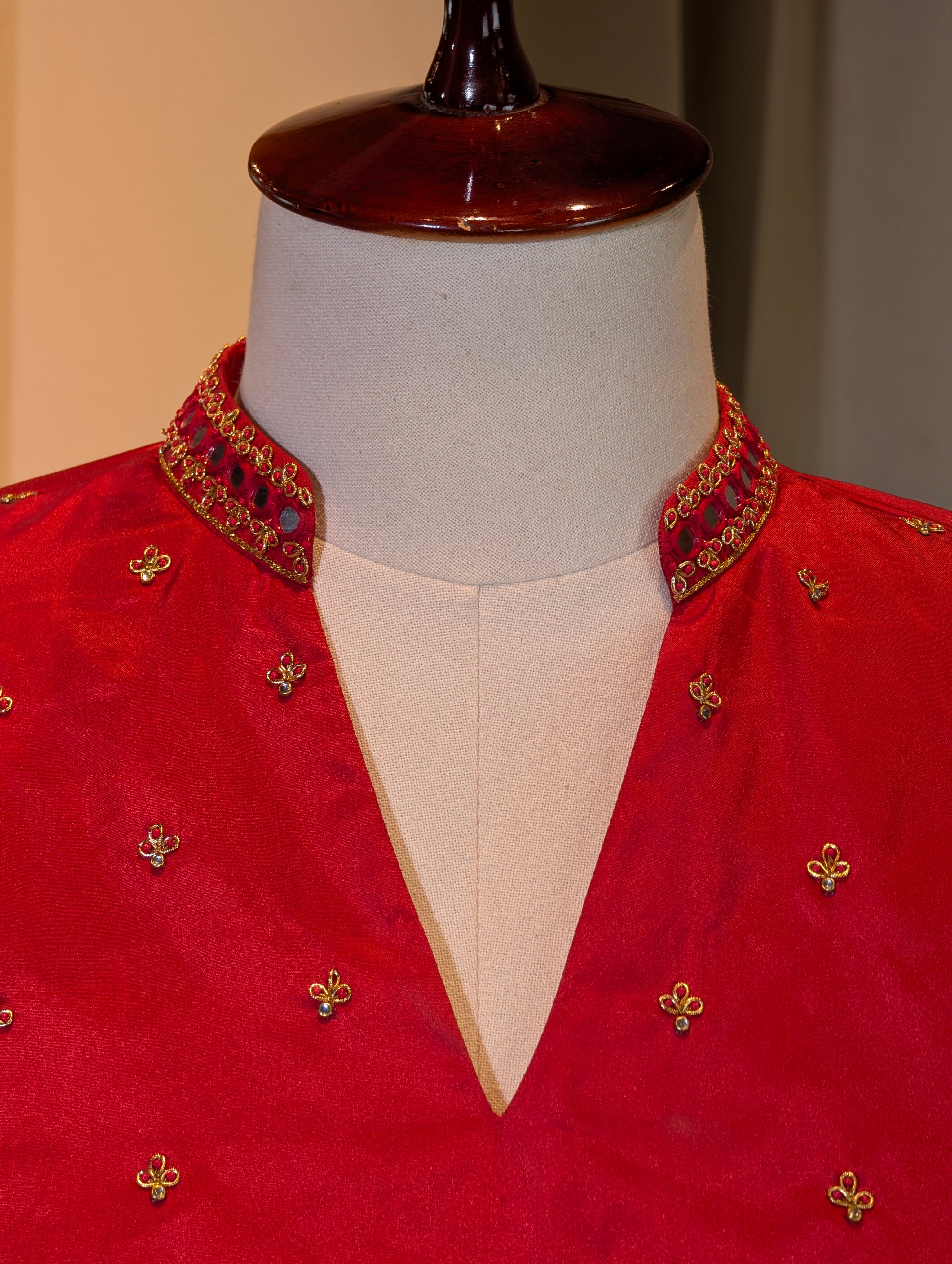 Floral Charm Green & Red Lehenga