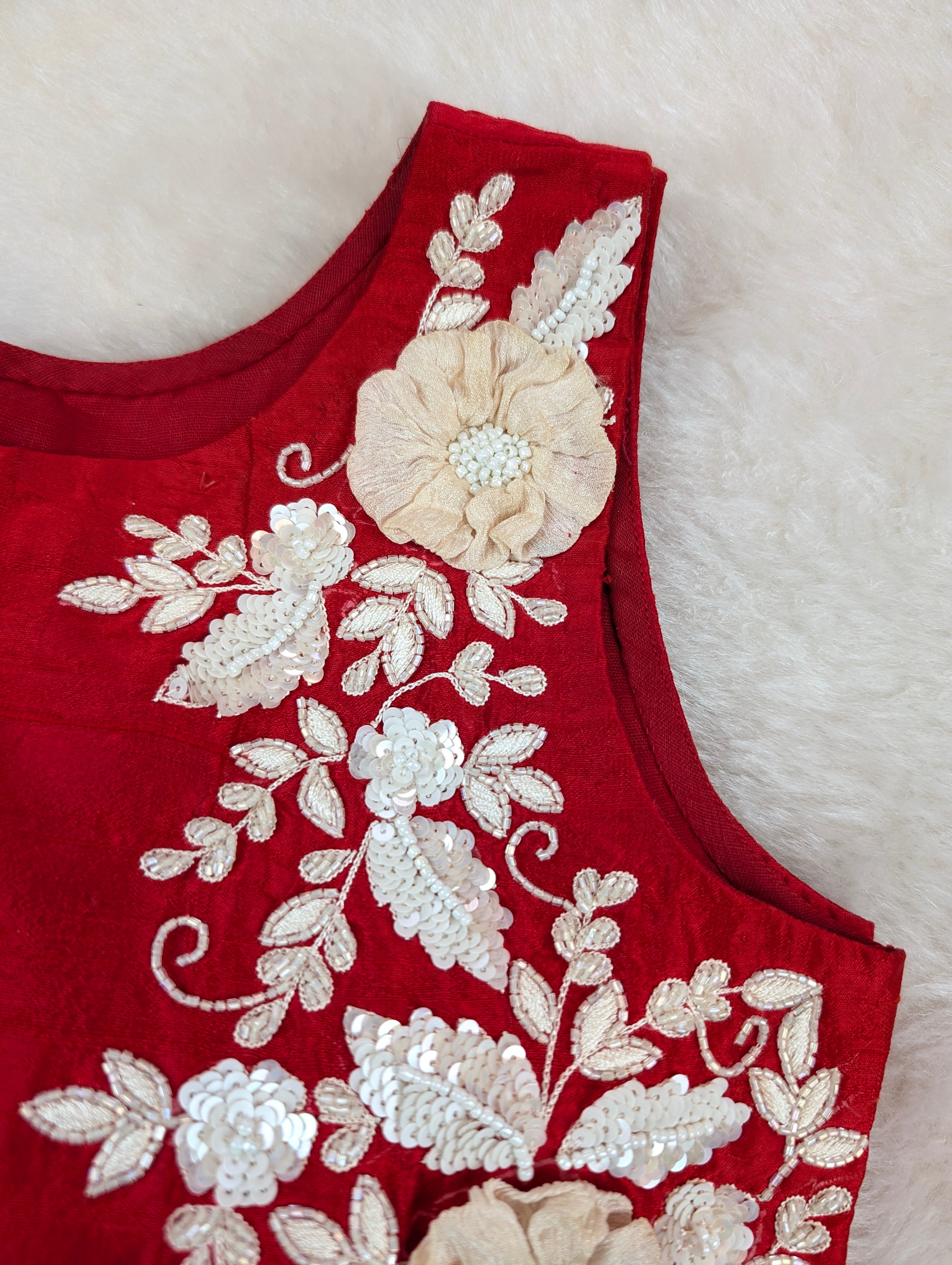 Red Embroidered Sleeveless Blouse