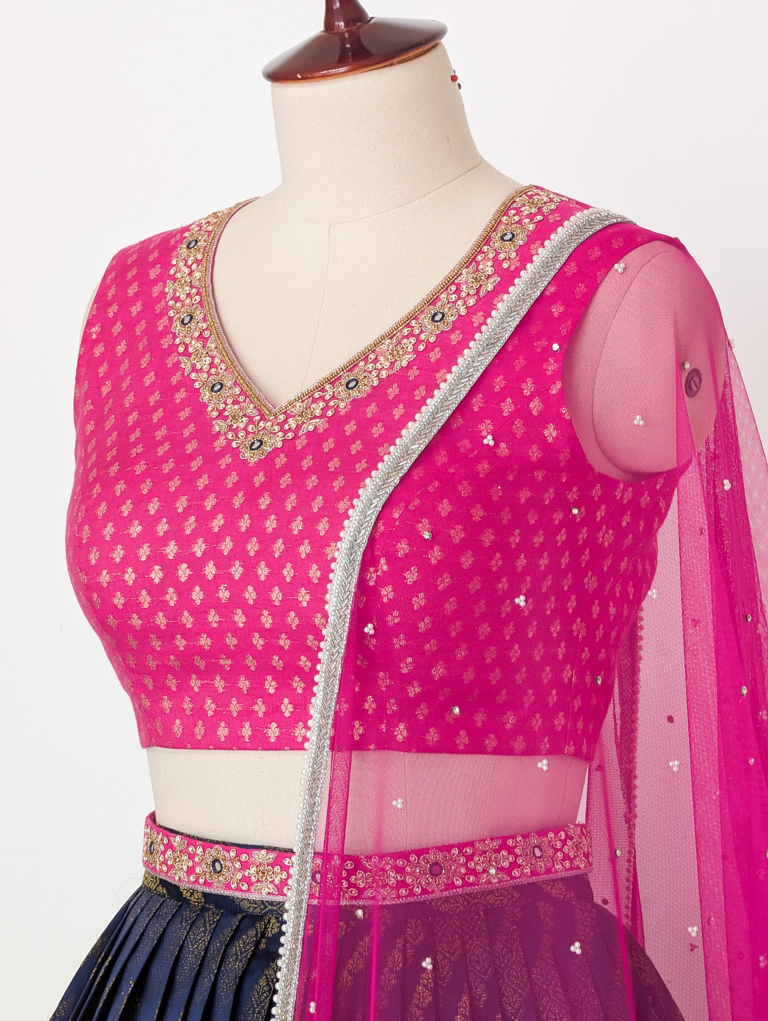 Pink & Navy Blue Lehenga Set