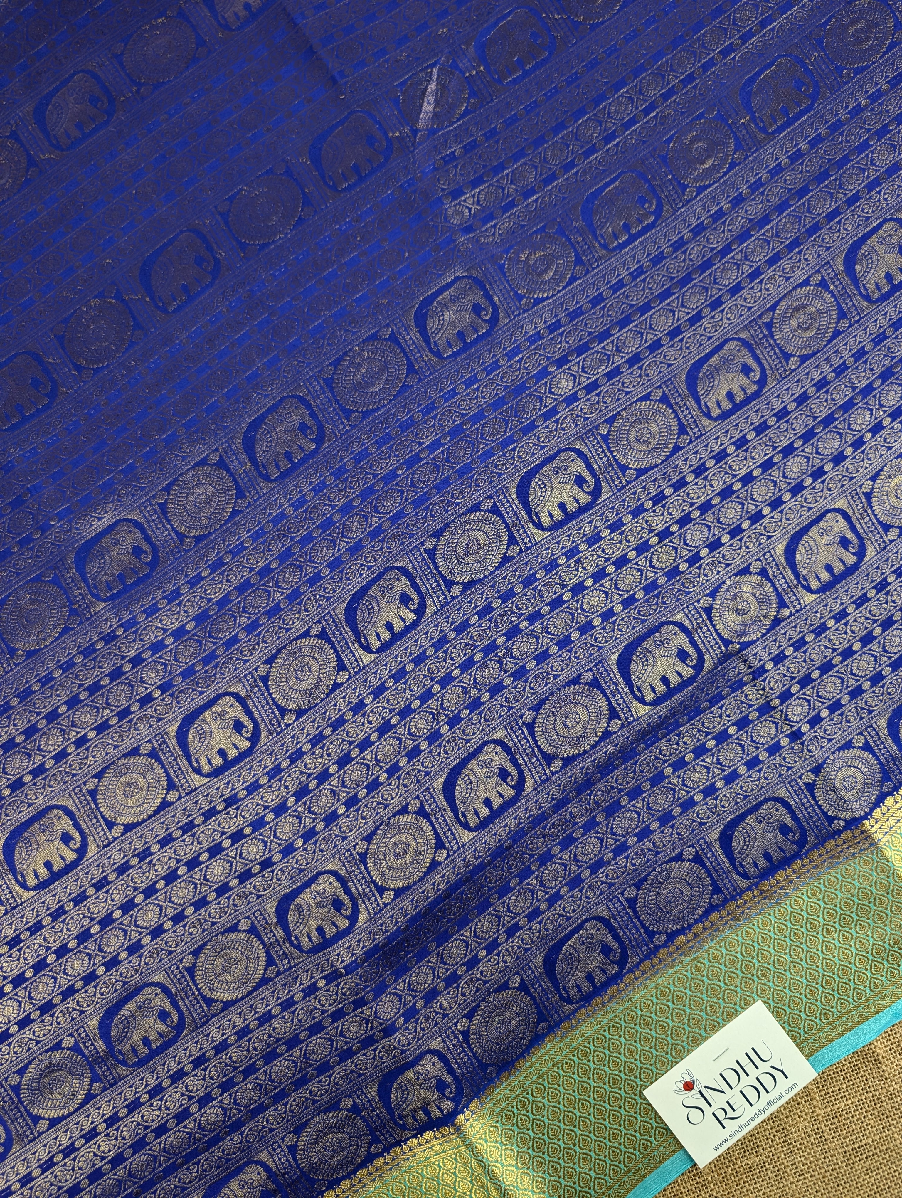 Pure Mysore Silk Crepe Brocade - Blue & Turquoise Blue