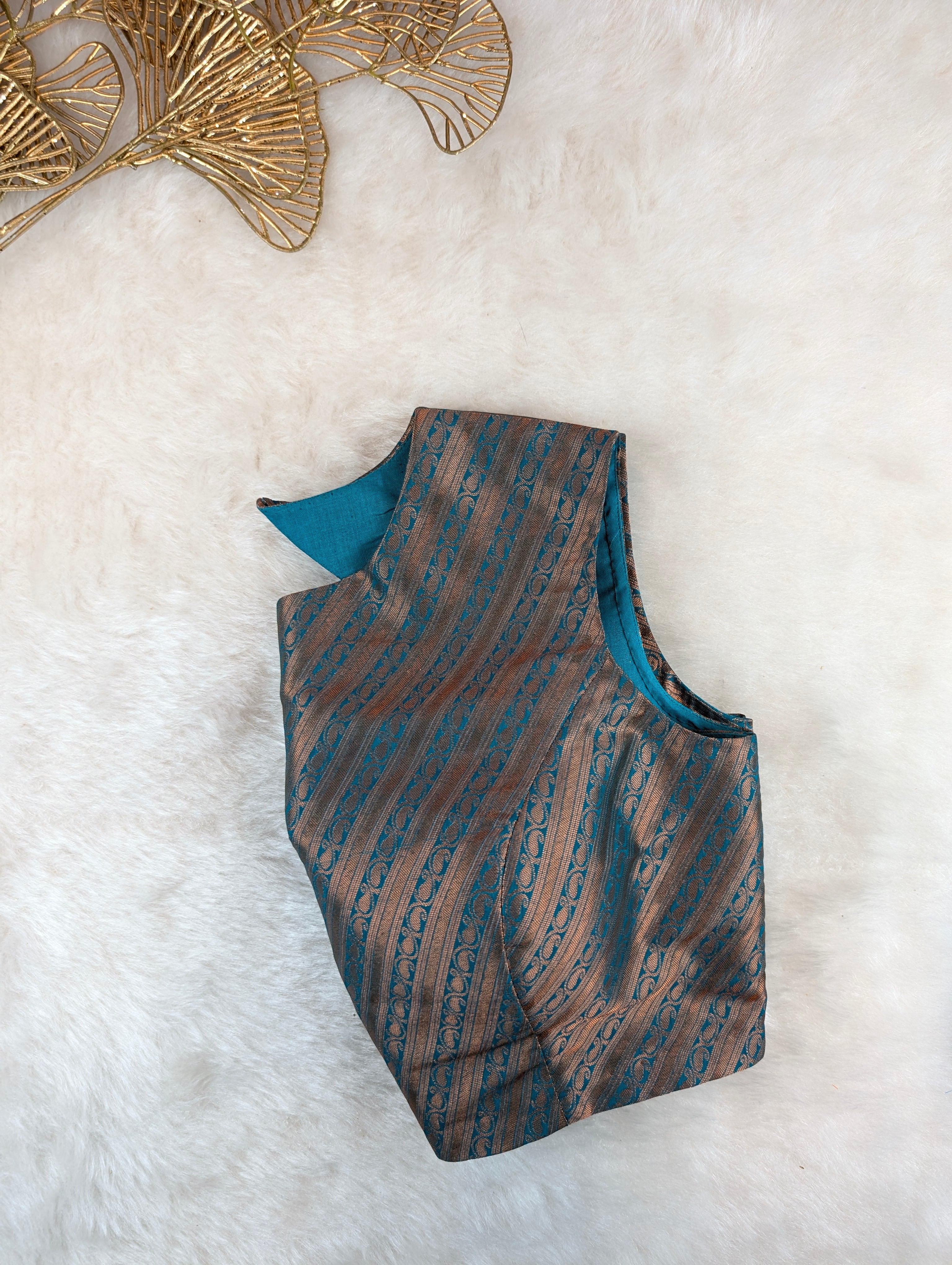 Teal Blue Brocade Blouse