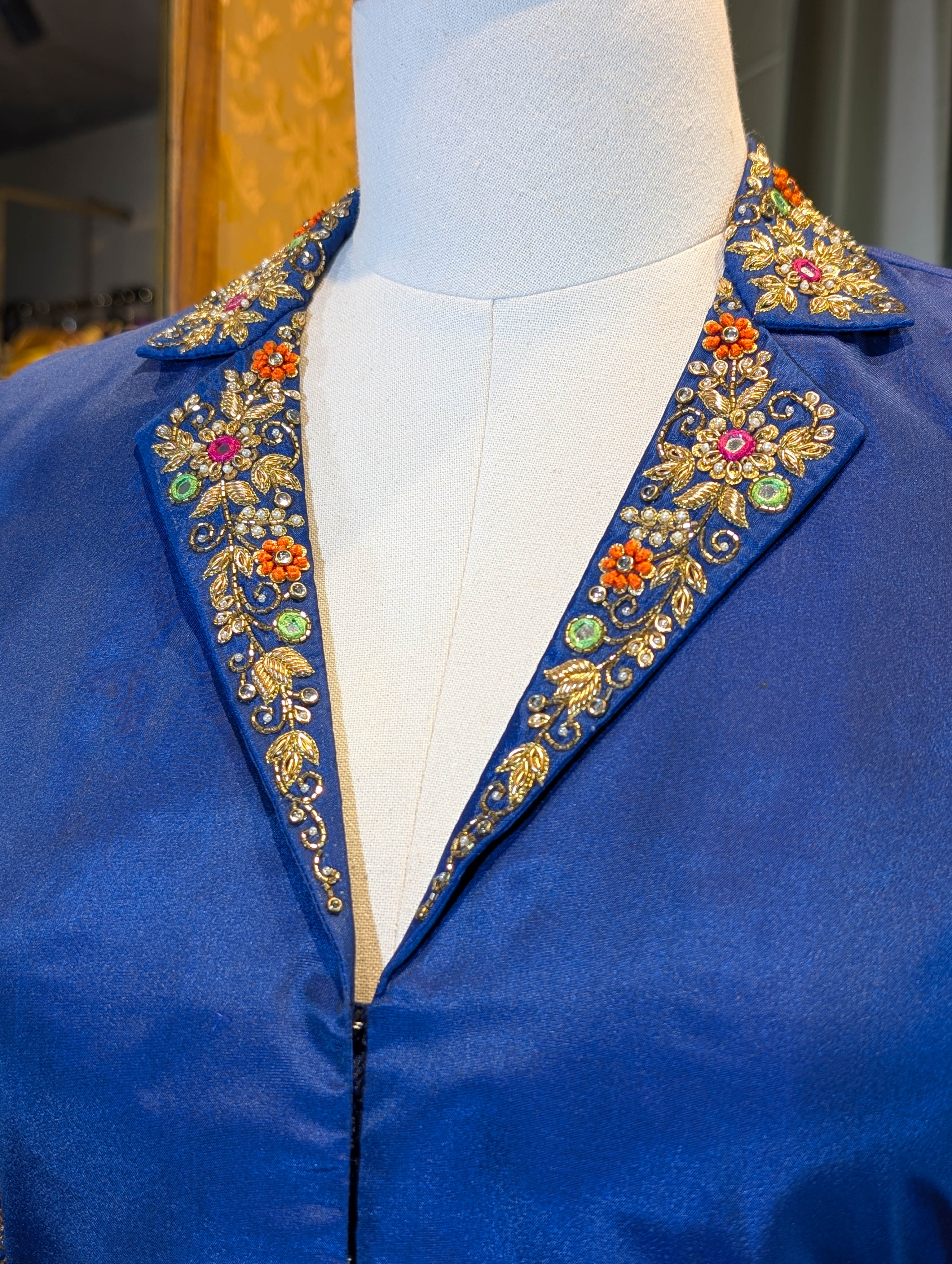 Regal Blue & Lime Green Silk Lehenga