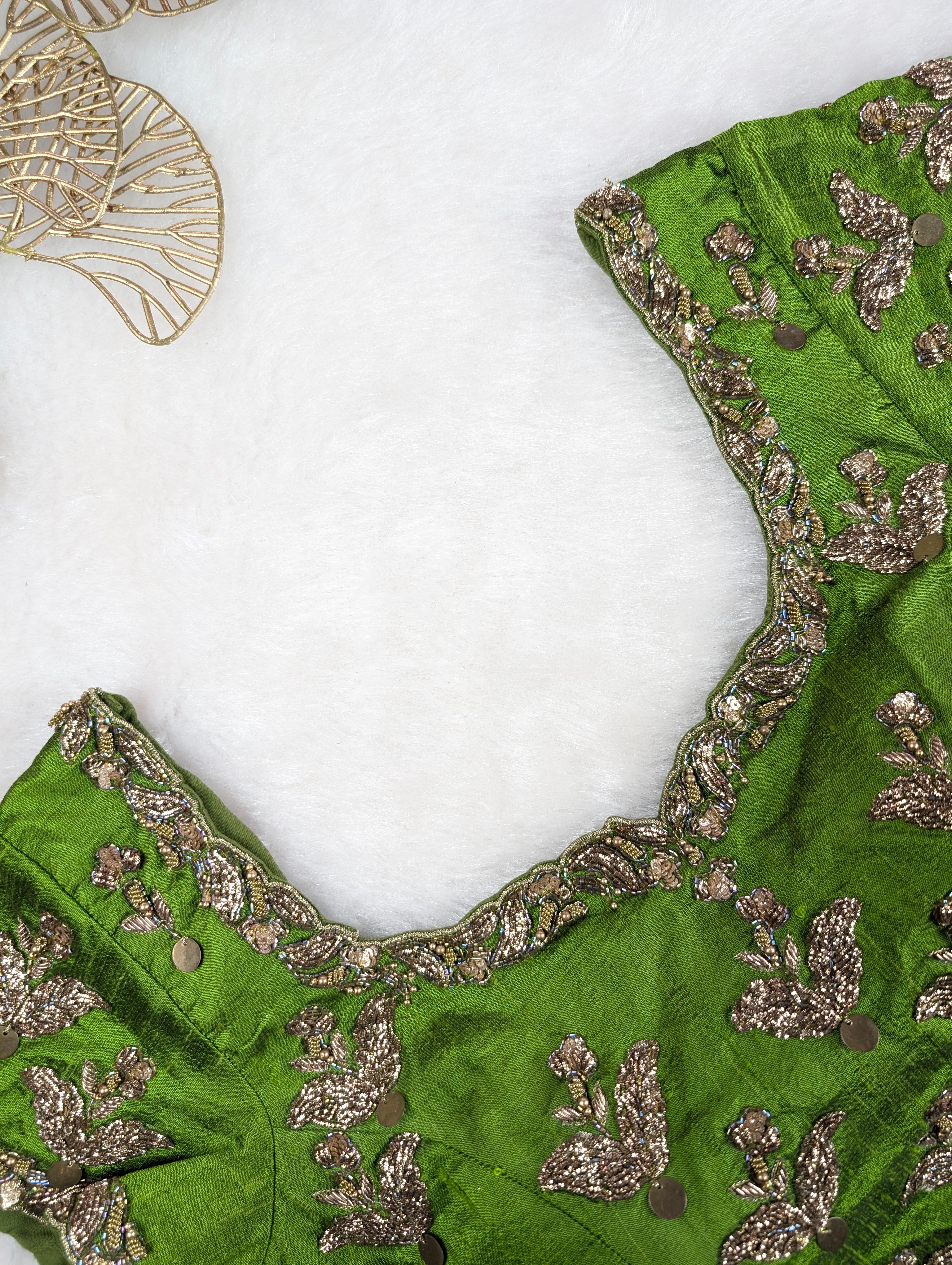 Green Silk Blouse with Zardozi Embroidery