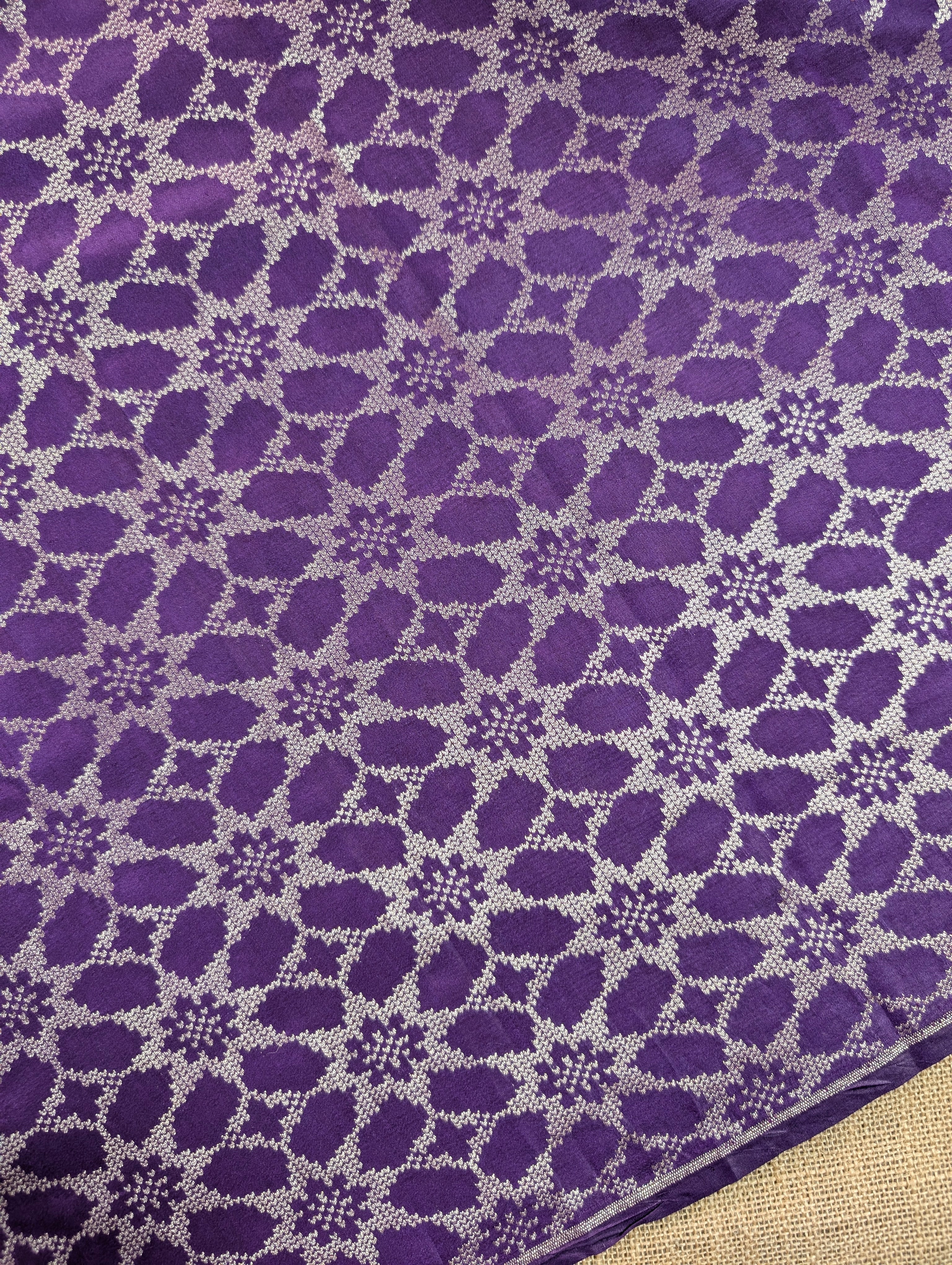 Banarasi Moonga Silk - Royal Purple (floral lattice)