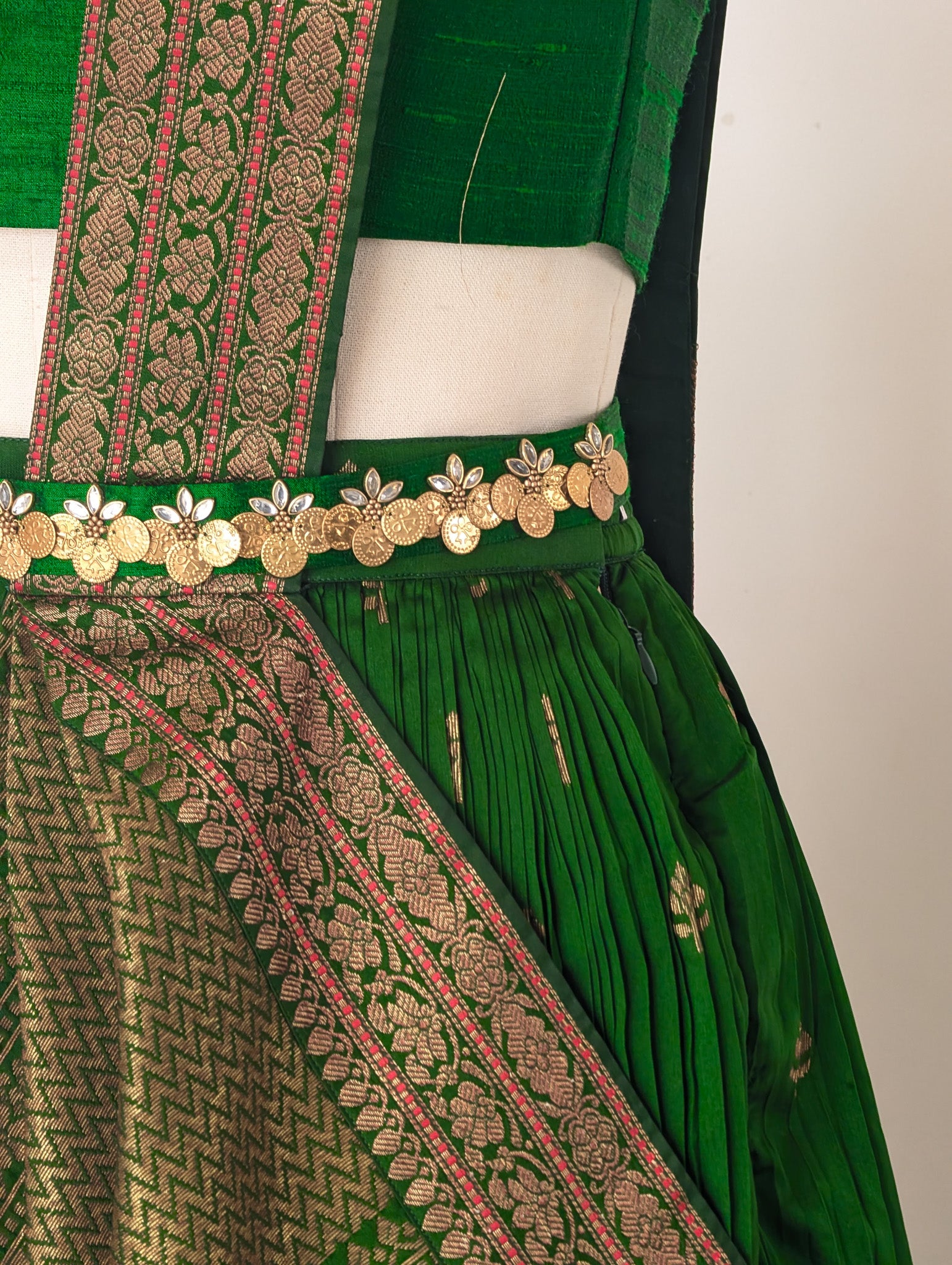 Emerald Green Pre Draped Lehenga Set