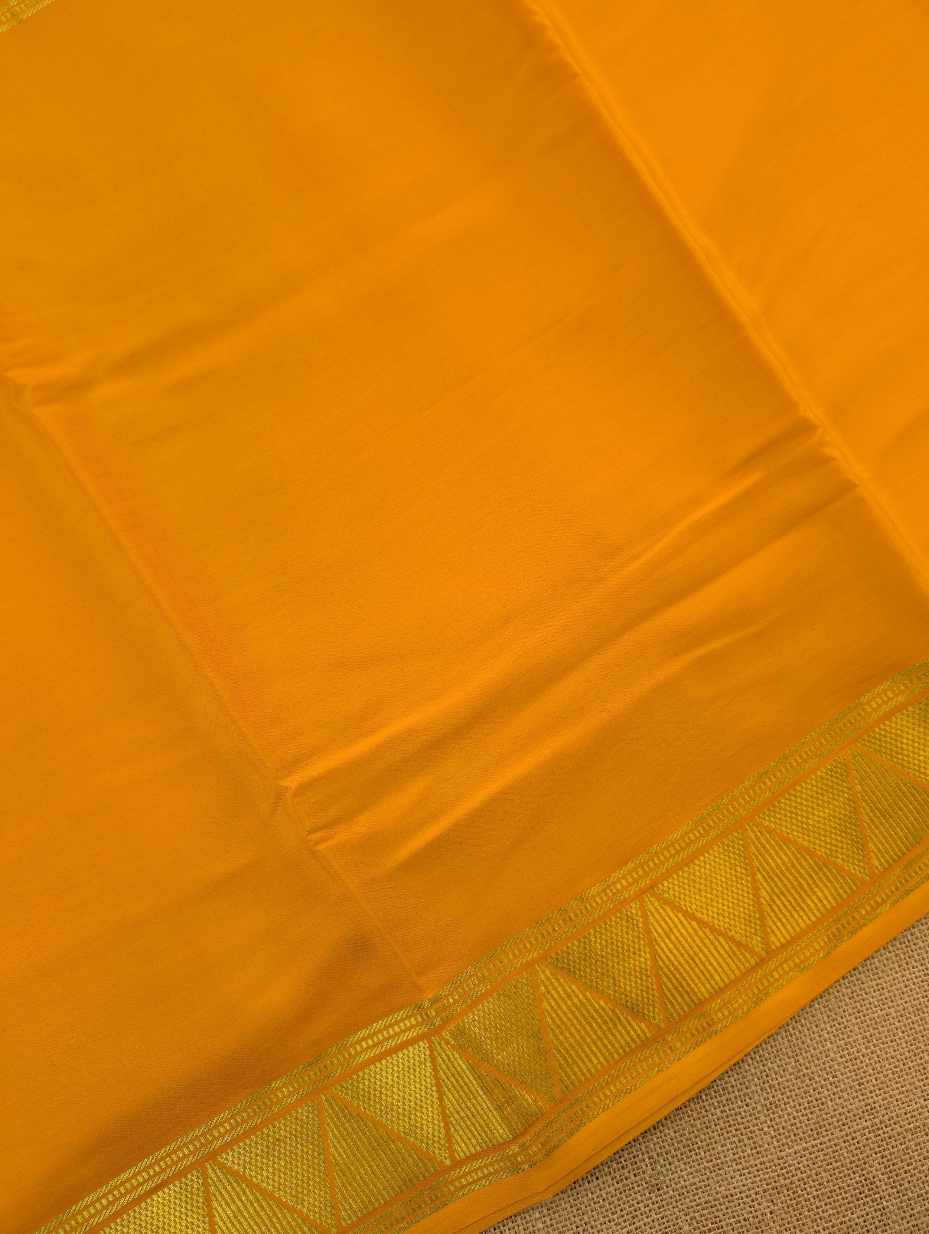 Pure Mysore Silk Crepe - Black with Orange Half & Half Pattern