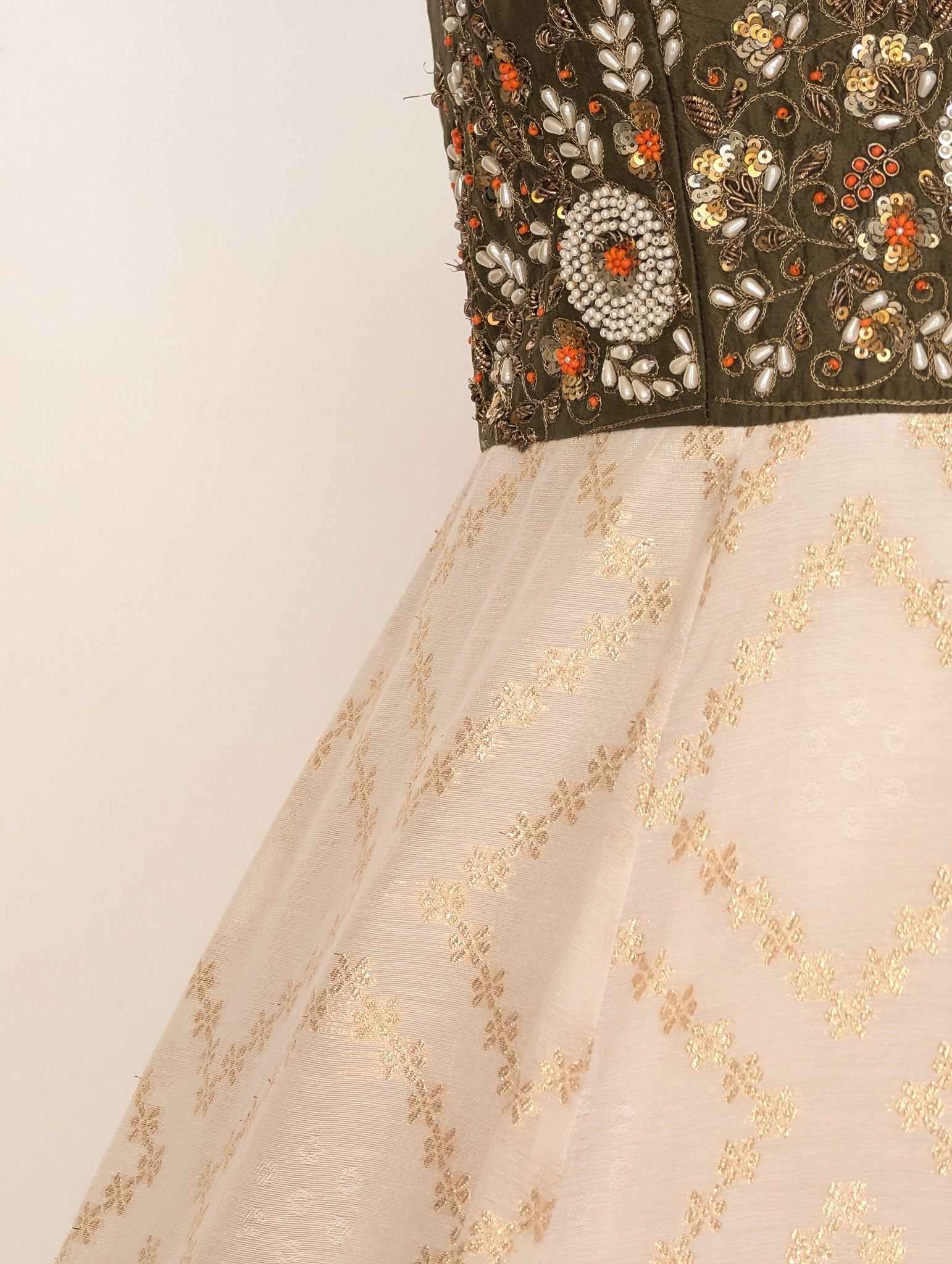 Ivory & Olive Green Anarkali
