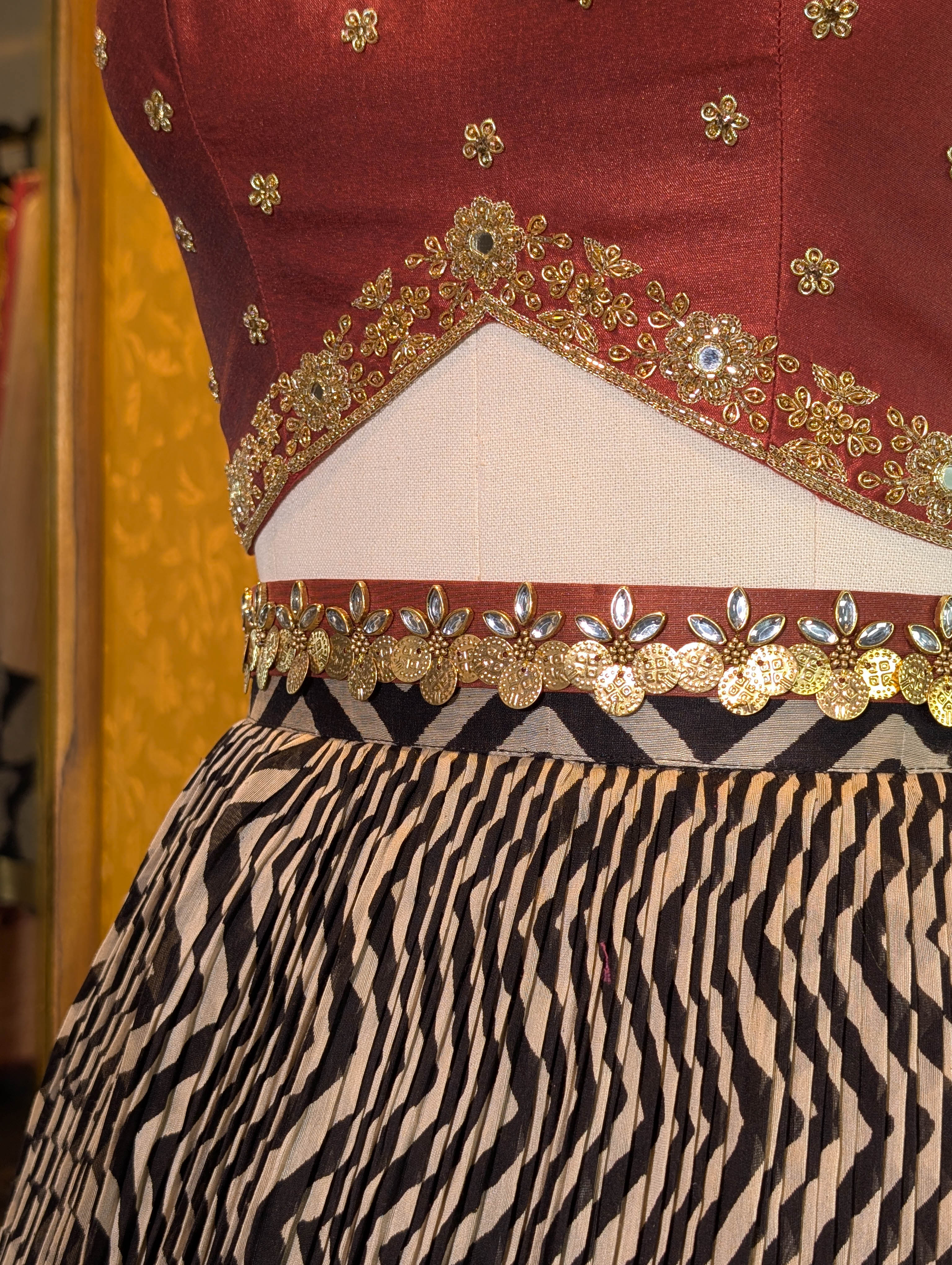 Elegant Maroon & Black Chevron Lehenga