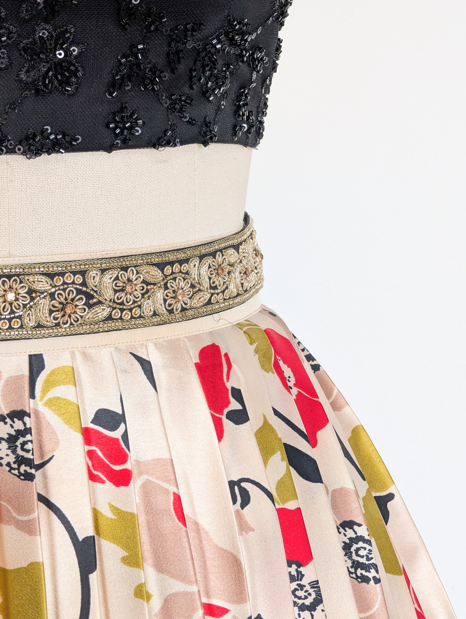 Chic Black Floral Pleated Lehenga