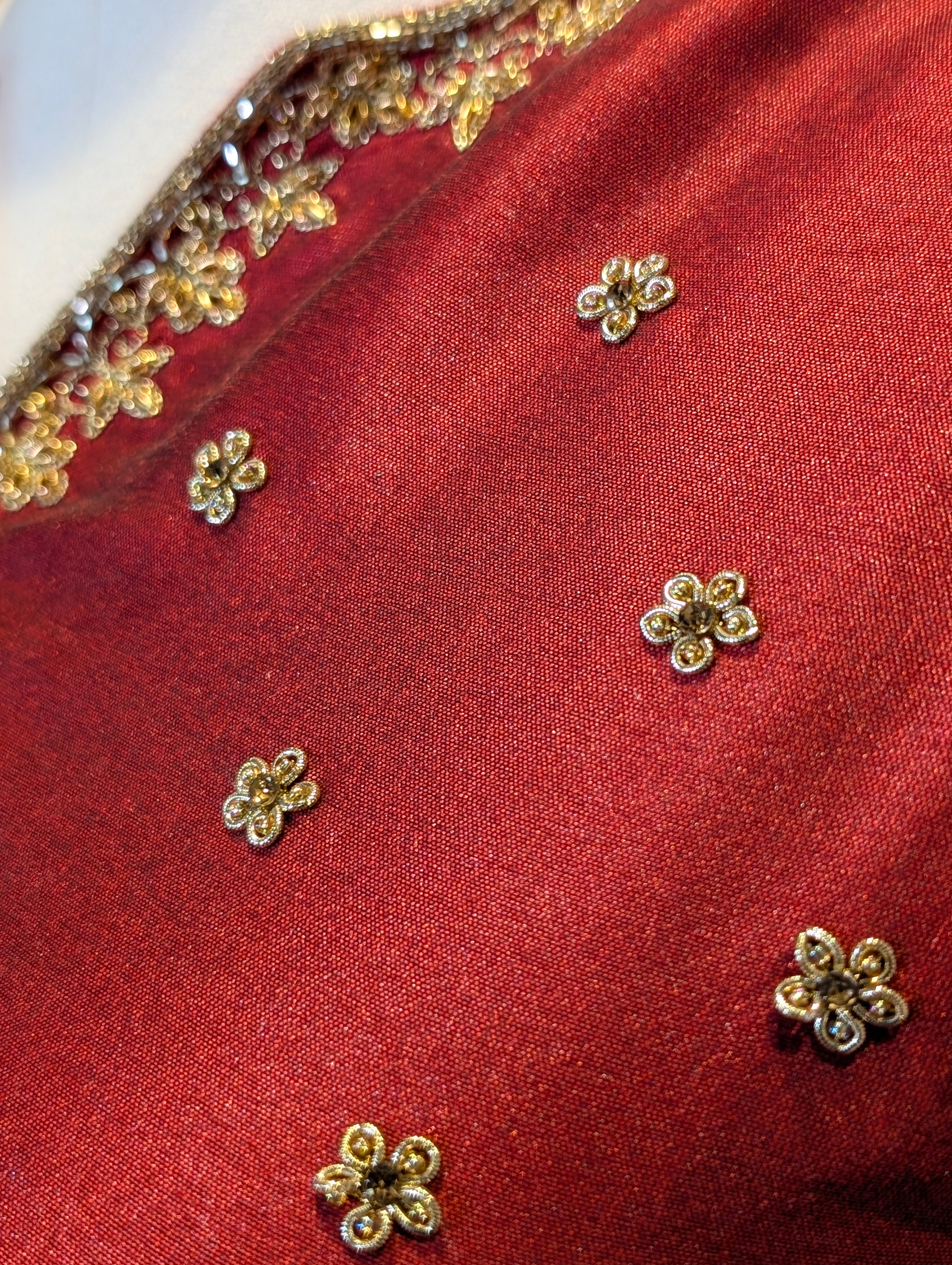 Maroon & Beige Embroidered Crop Top Skirt