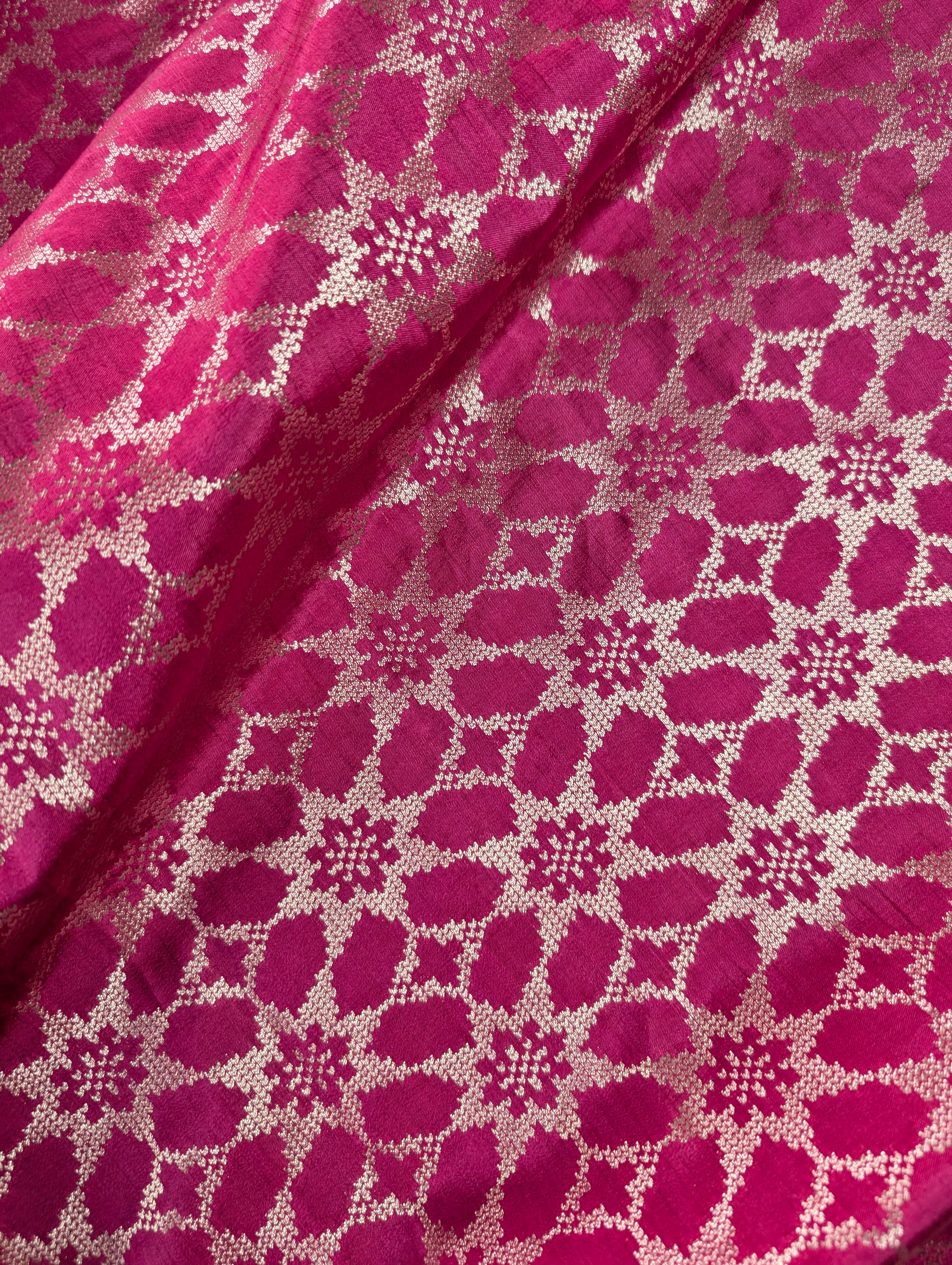 Banarasi Moonga Silk - Rani Pink (floral lattice)