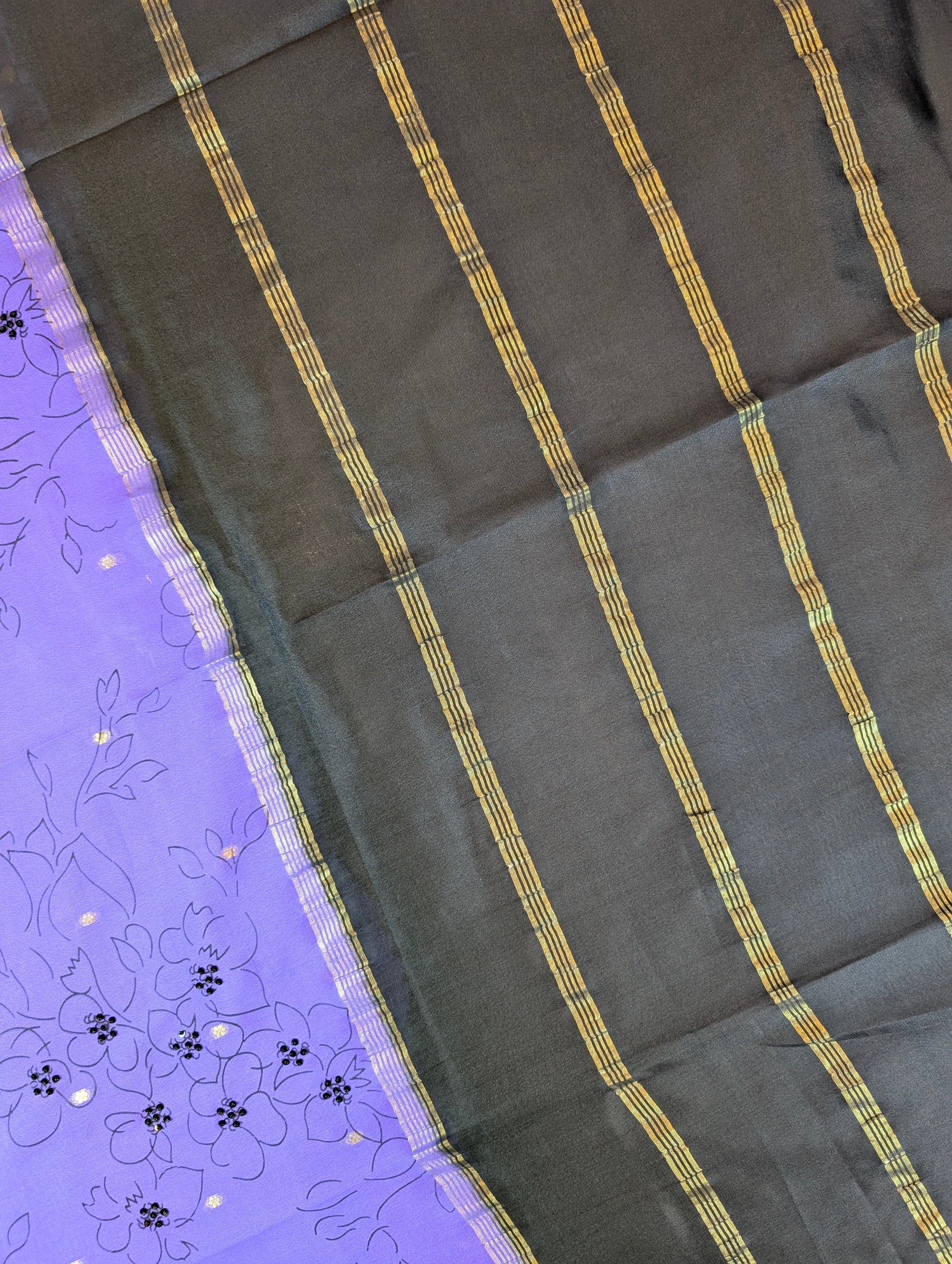 Pure Mysore Silk Crepe - Graceful Purple Floral Saree