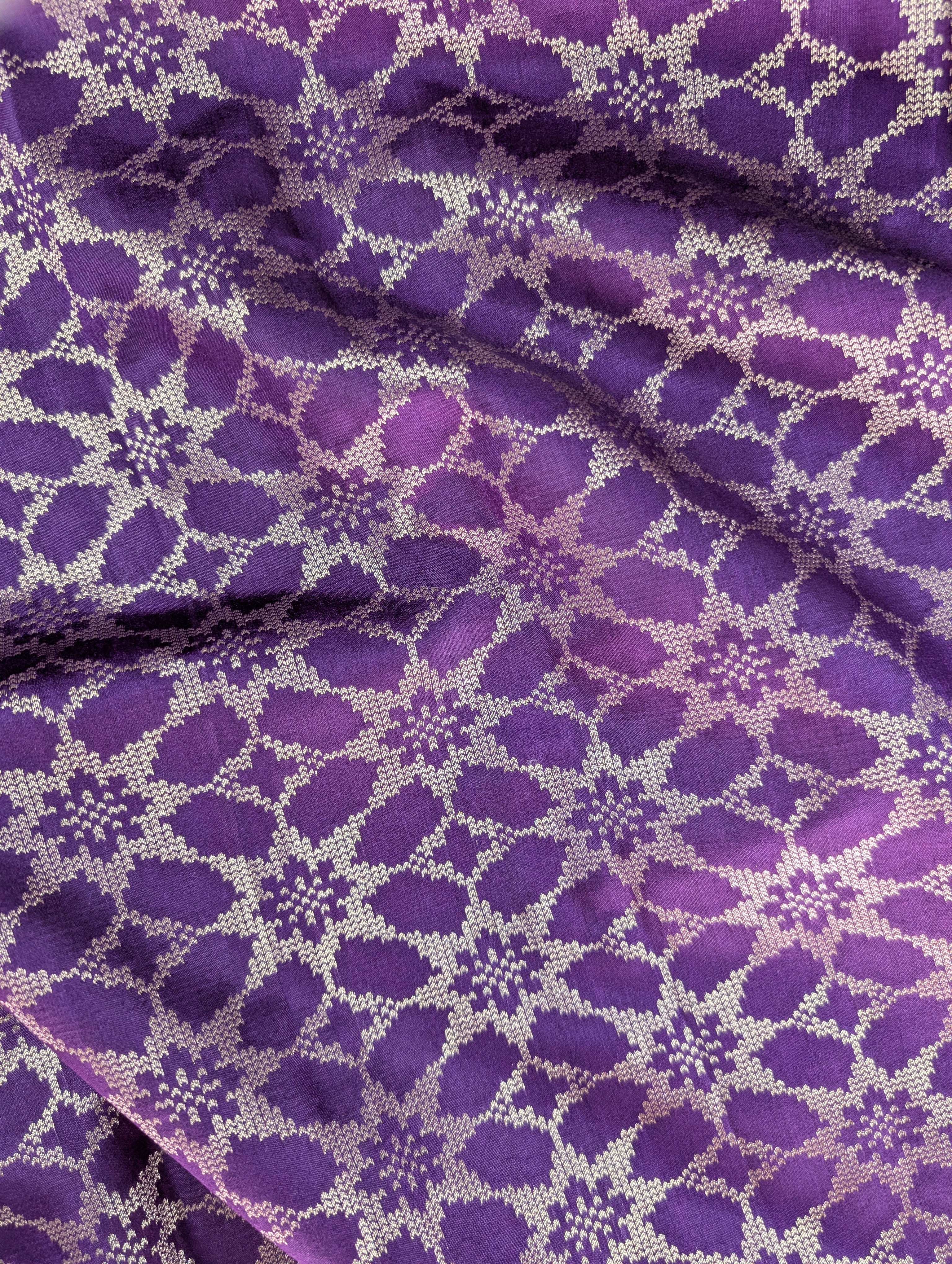 Banarasi Moonga Silk - Royal Purple (floral lattice)