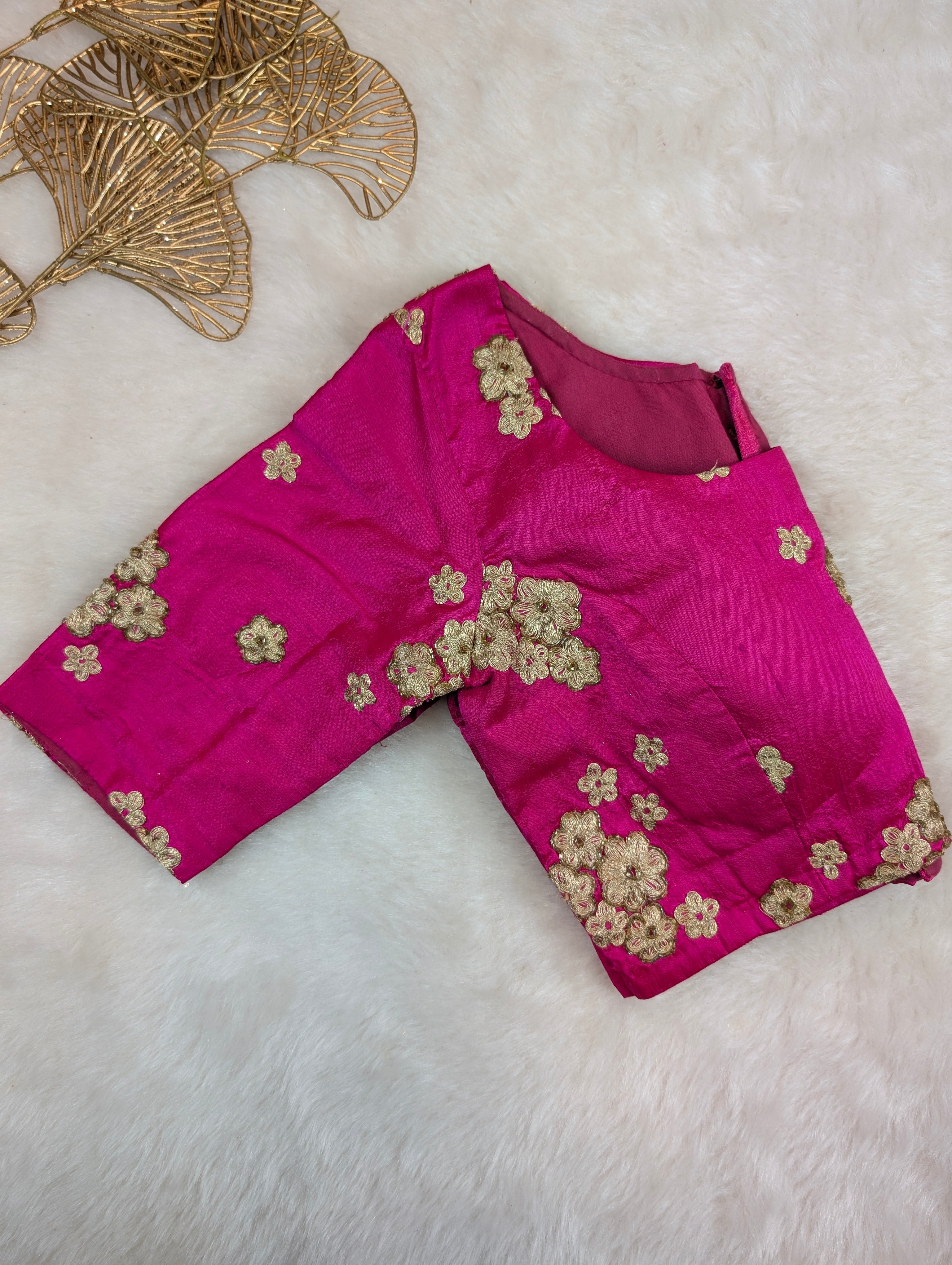 Rani Pink Floral Embroidered Silk Blouse