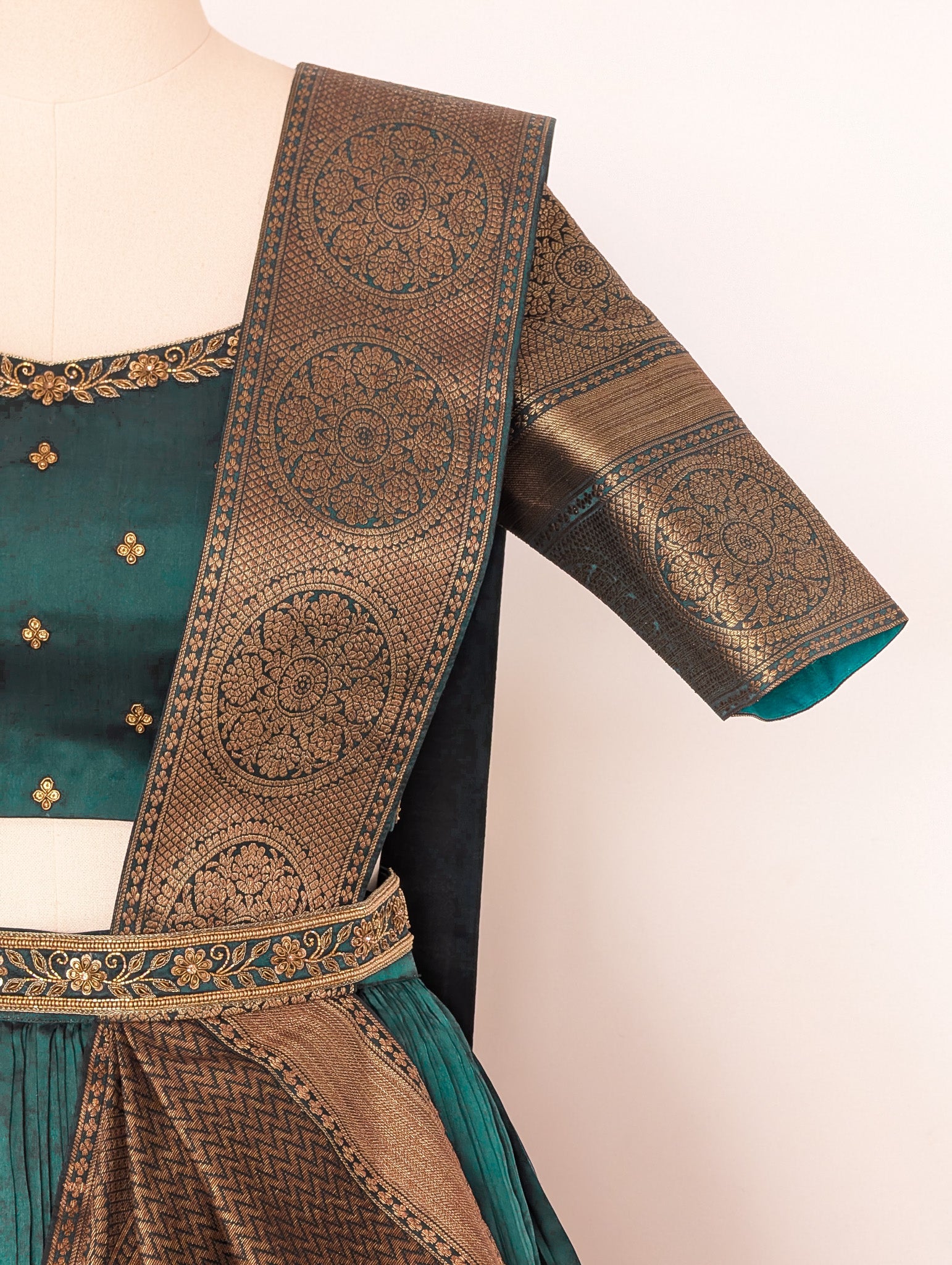 Teal Green Pre Draped Lehanga Set