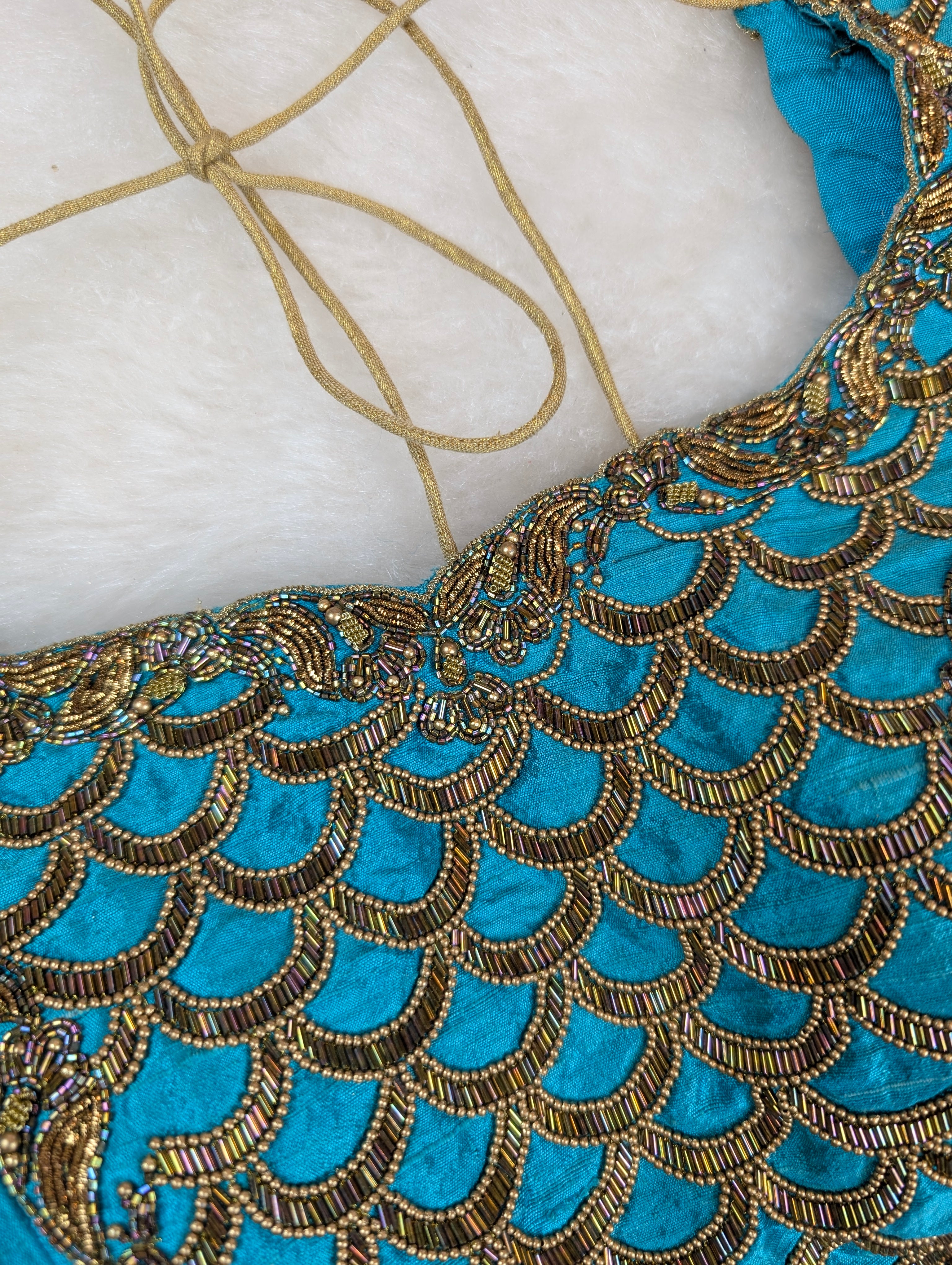 Turquoise Blue Blouse with Antique Zardosi and Coin Embroidery