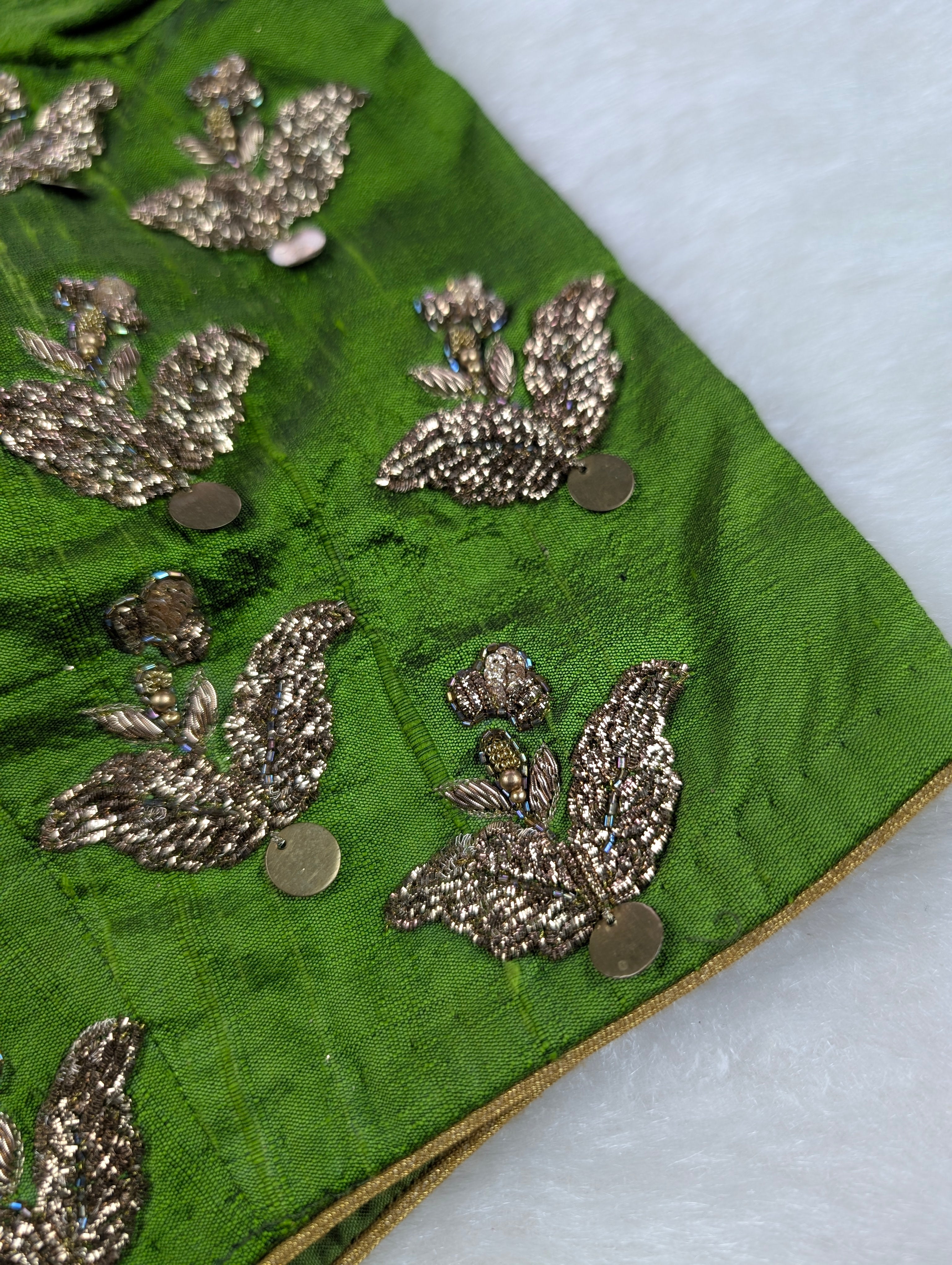 Green Silk Blouse with Zardozi Embroidery