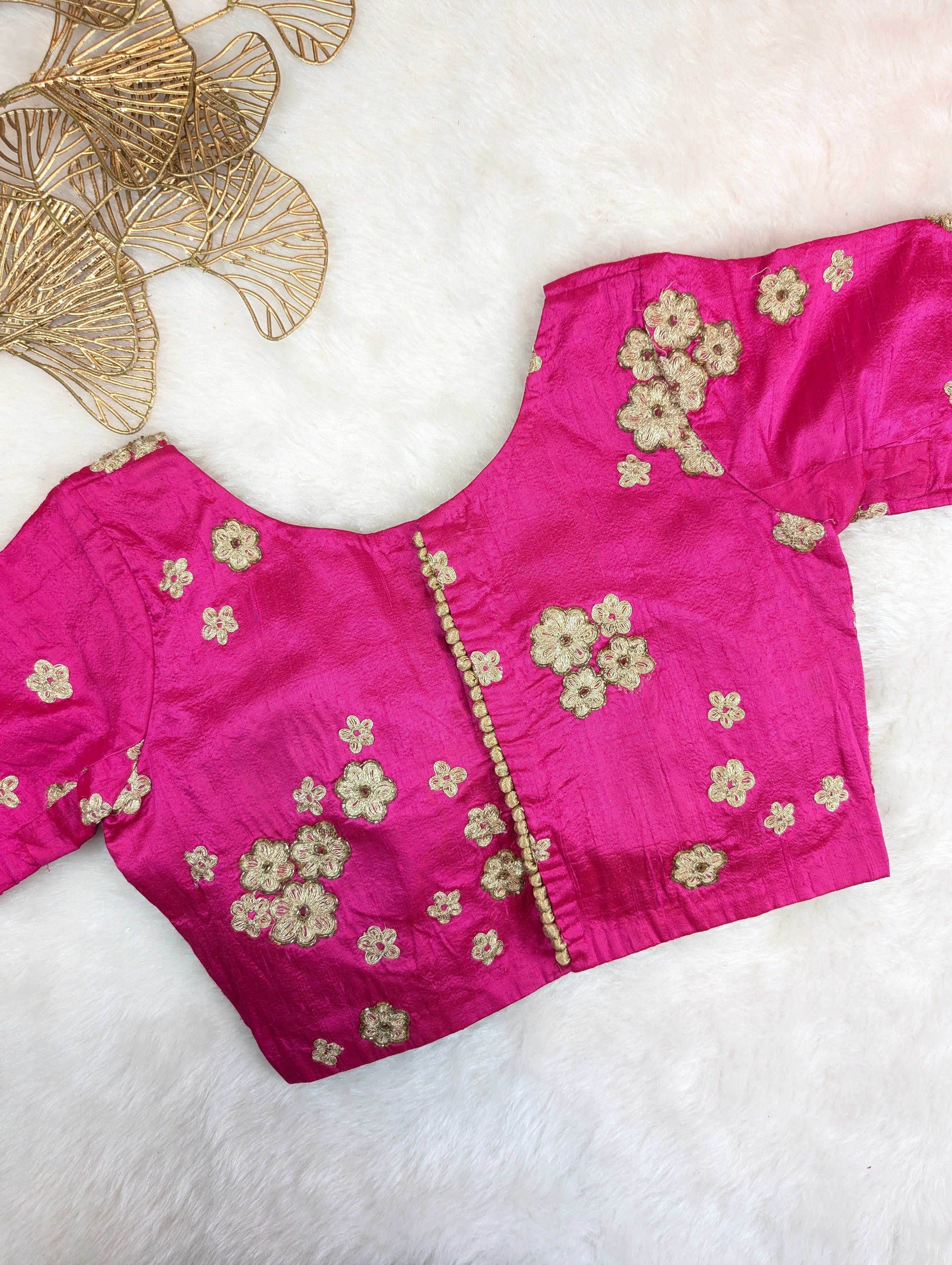Rani Pink Floral Embroidered Silk Blouse